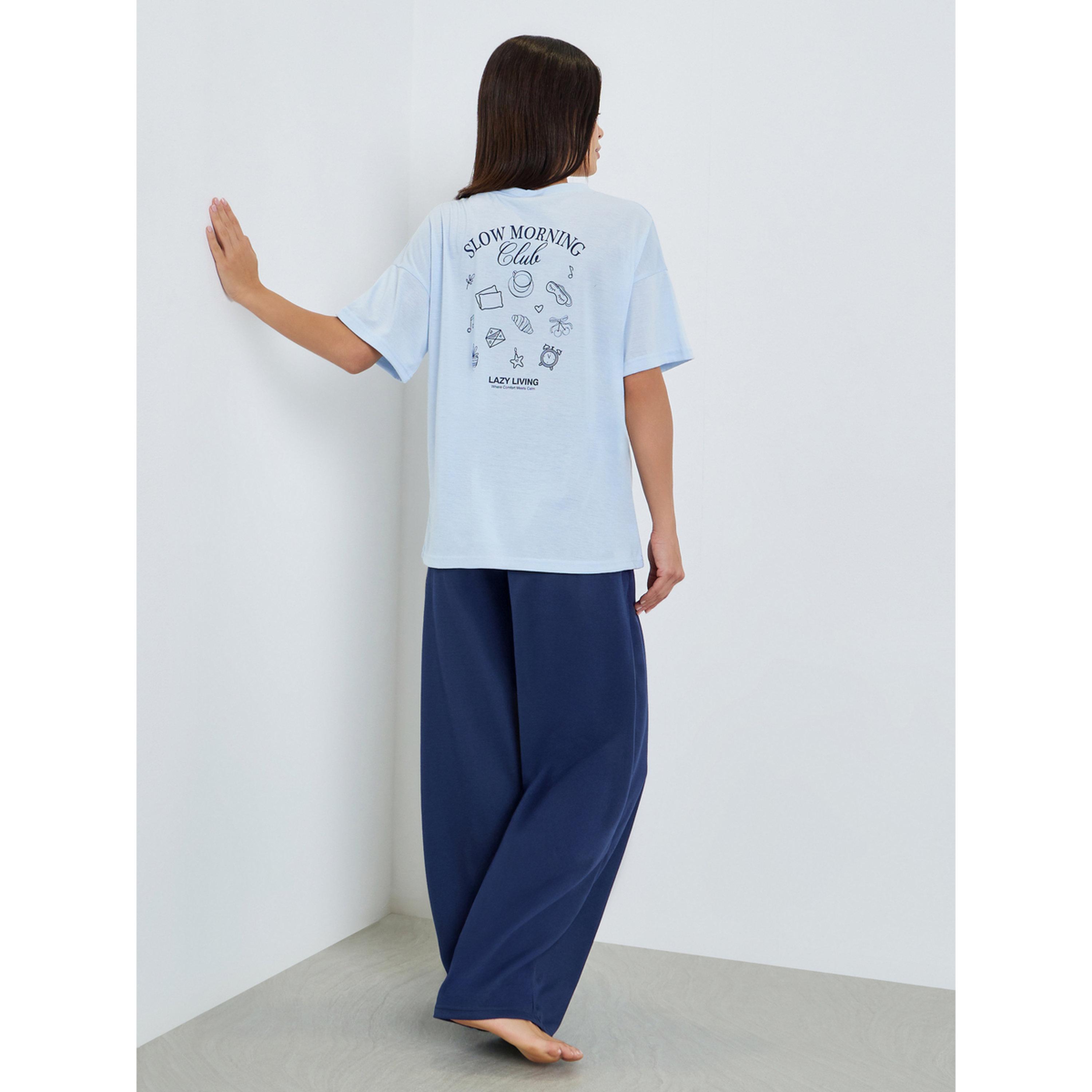 Styli Women Blue Printed T-Shirt and Pyjama Set-women-clothing-nightwear-pyjamas-longsets-image-4