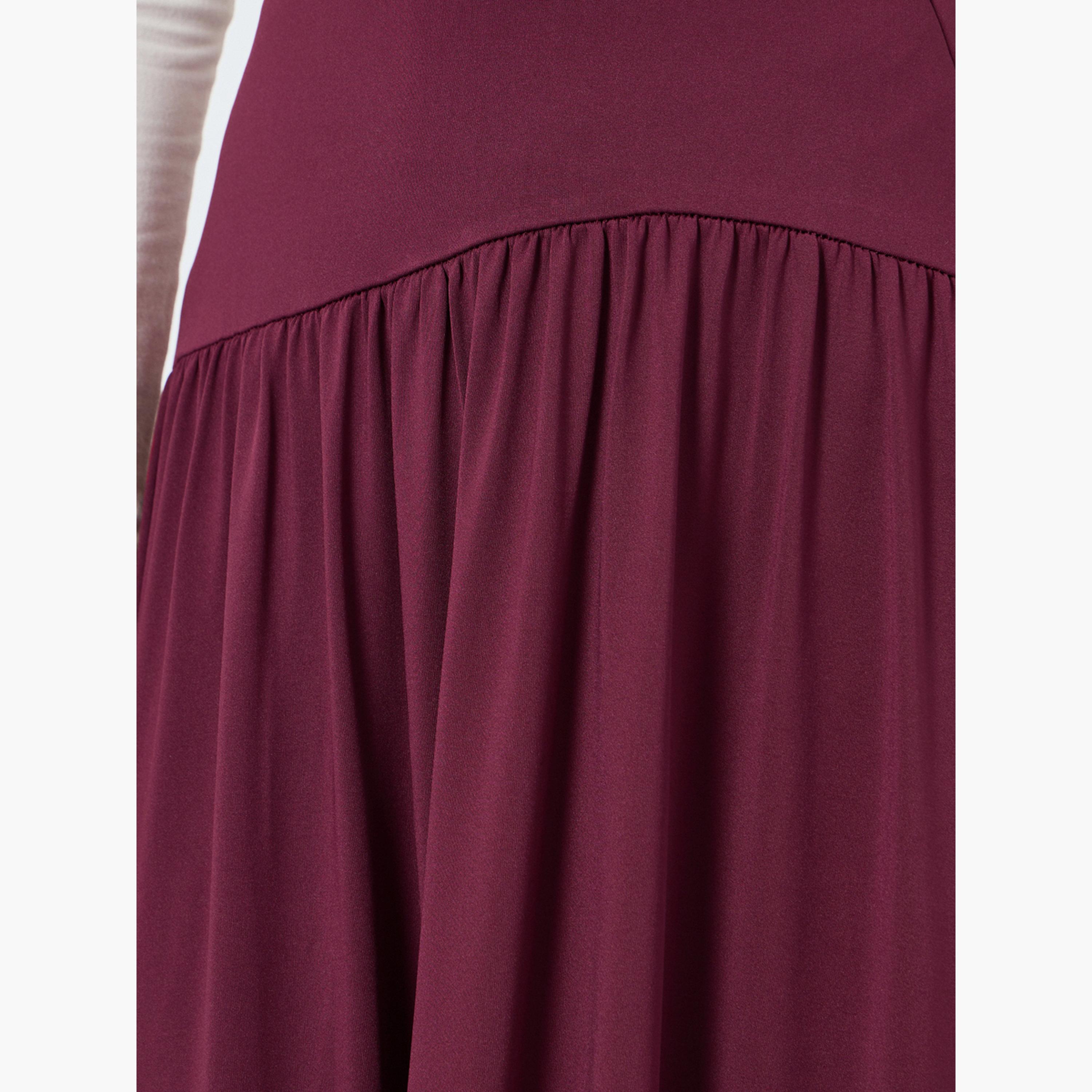Styli Women Burgundy Pleated A-Line Maxi Skirt-women-clothing-bottoms-skirts-image-3