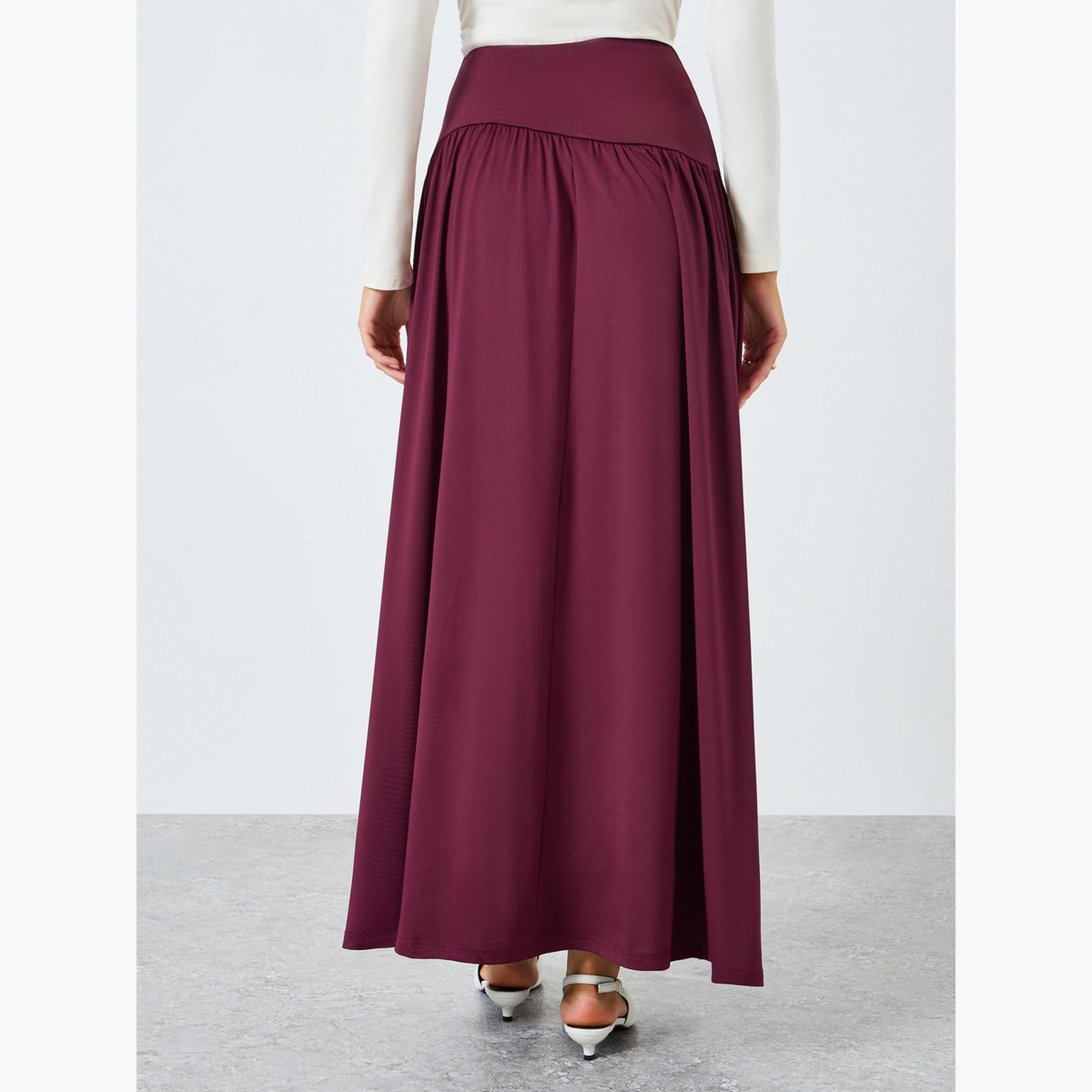 Styli Women Burgundy Pleated A-Line Maxi Skirt-women-clothing-bottoms-skirts-image-4