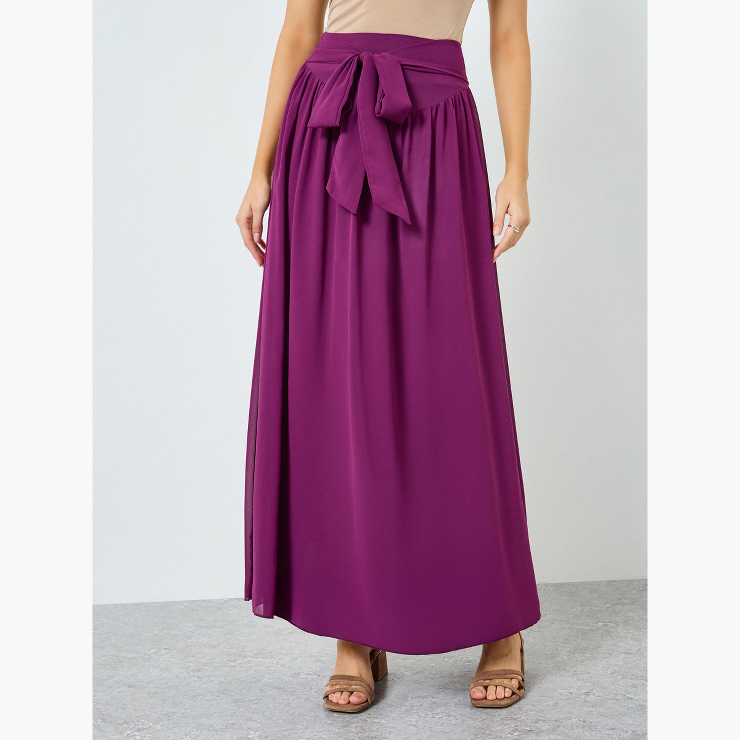 تنورة طويلة بحافة واسعة وربطة خصر-women-clothing-bottoms-skirts-image-1