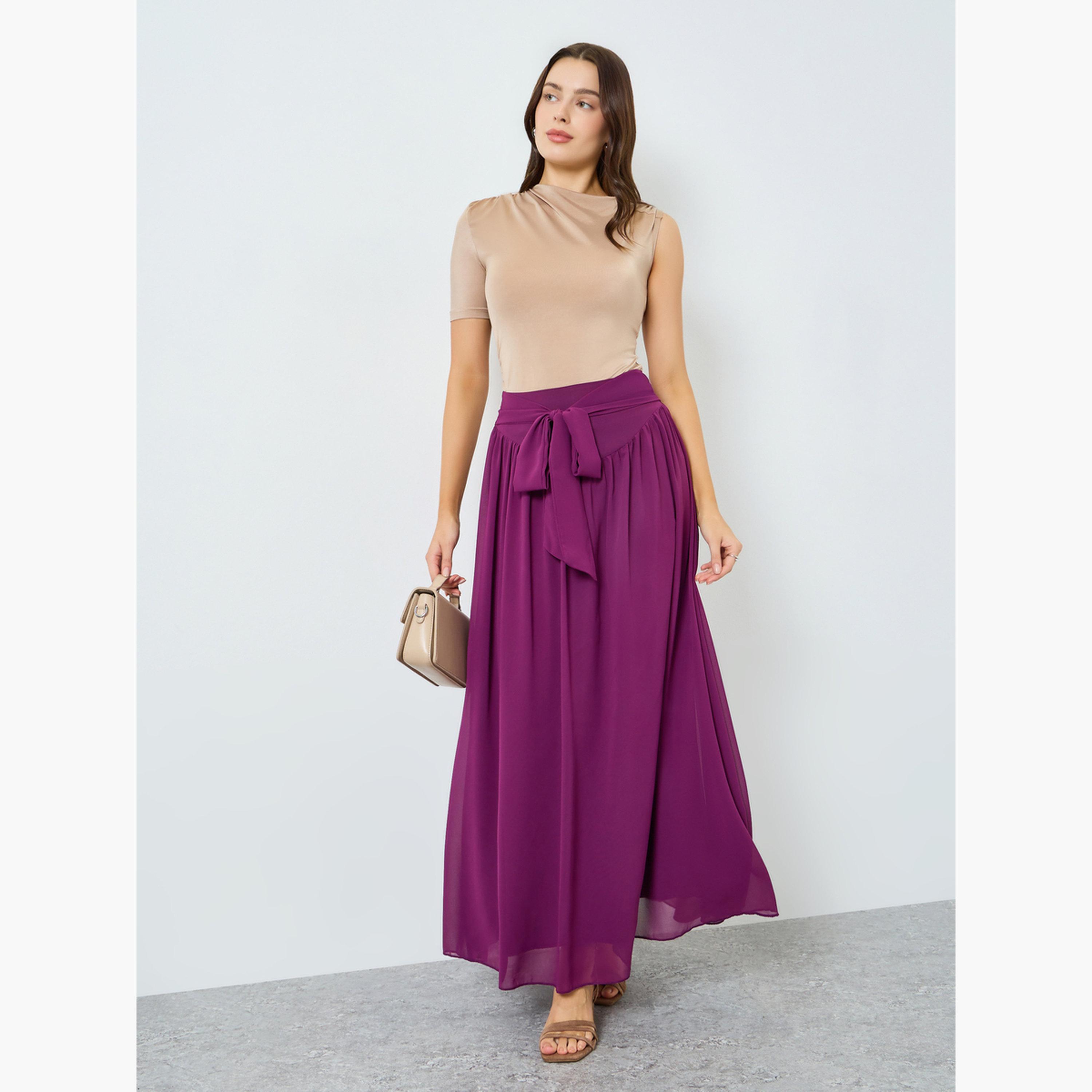 تنورة طويلة بحافة واسعة وربطة خصر-women-clothing-bottoms-skirts-image-2