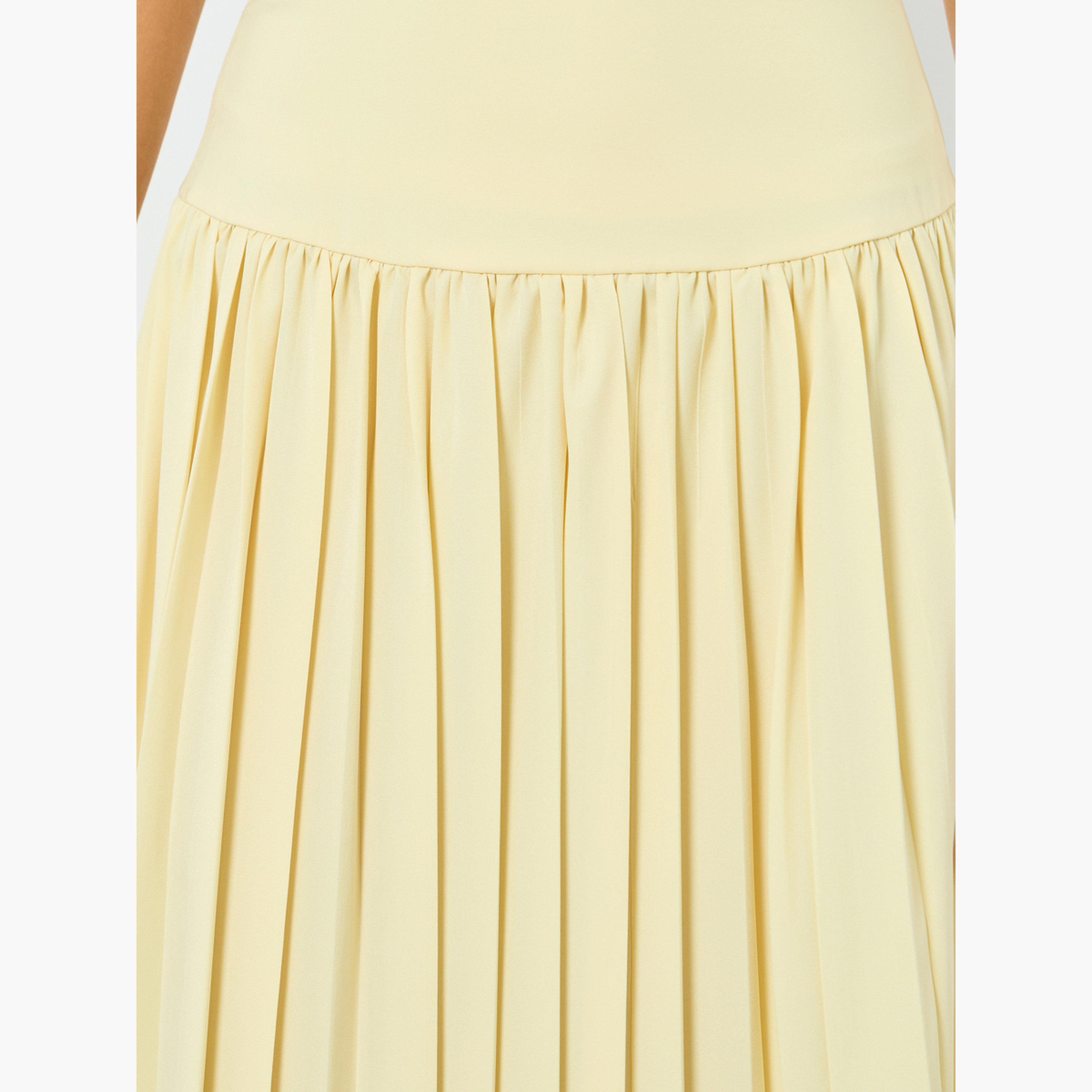 Styli Women Yellow Pleated A-Line Maxi Skirt-women-clothing-bottoms-skirts-image-3