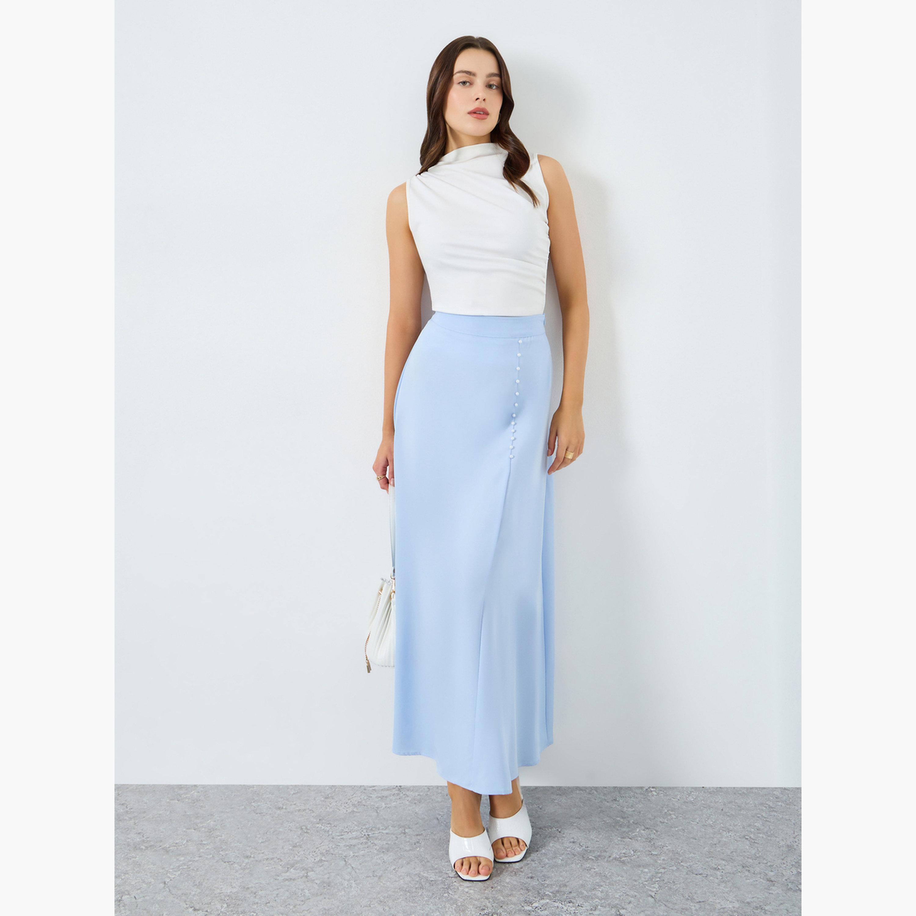 Styli Women Sky Blue A-Line Maxi Skirt-women-clothing-bottoms-skirts-image-2