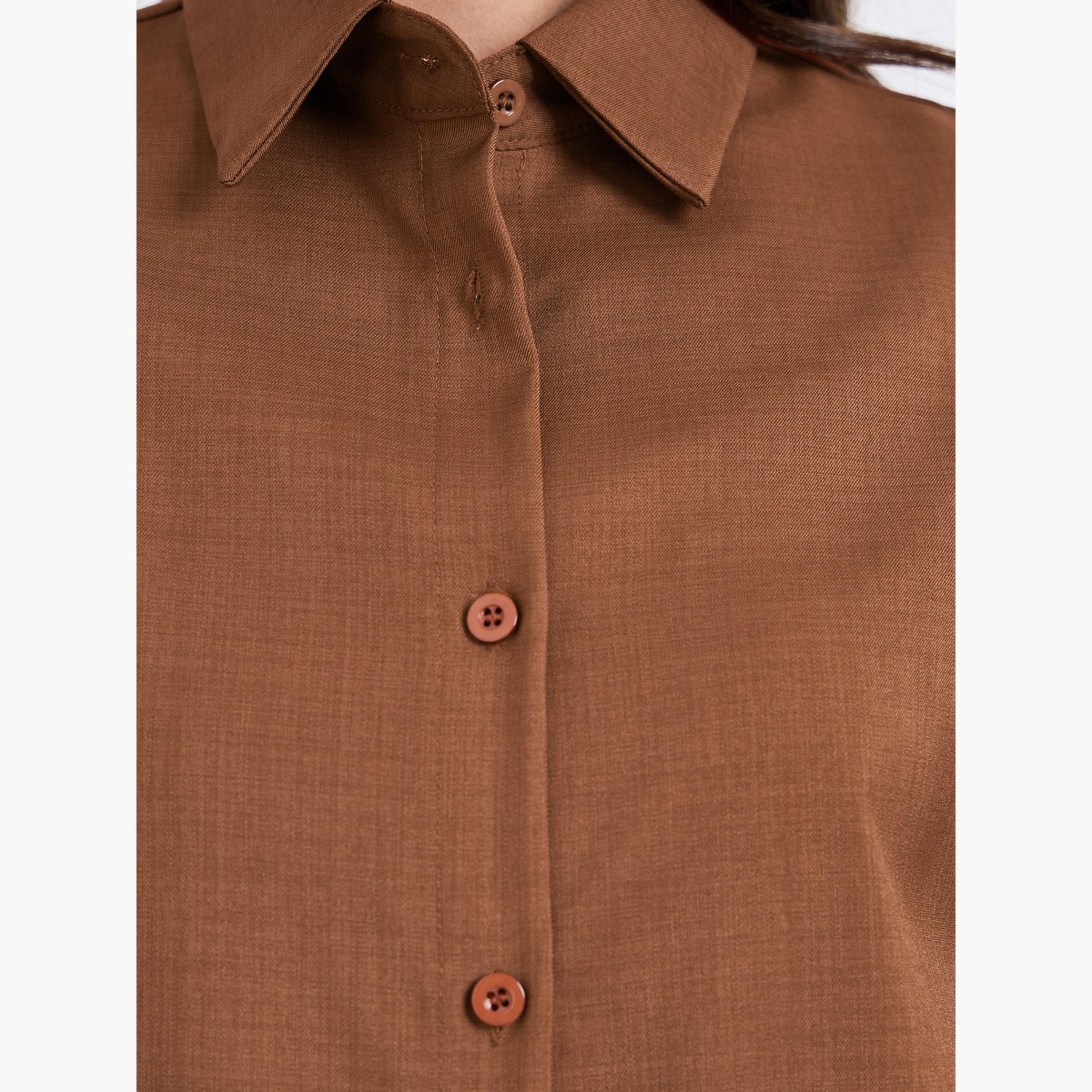 Styli Women Brown Long Sleeved Oversize Shirt-women-clothing-shirtsandblouses-shirts-image-4