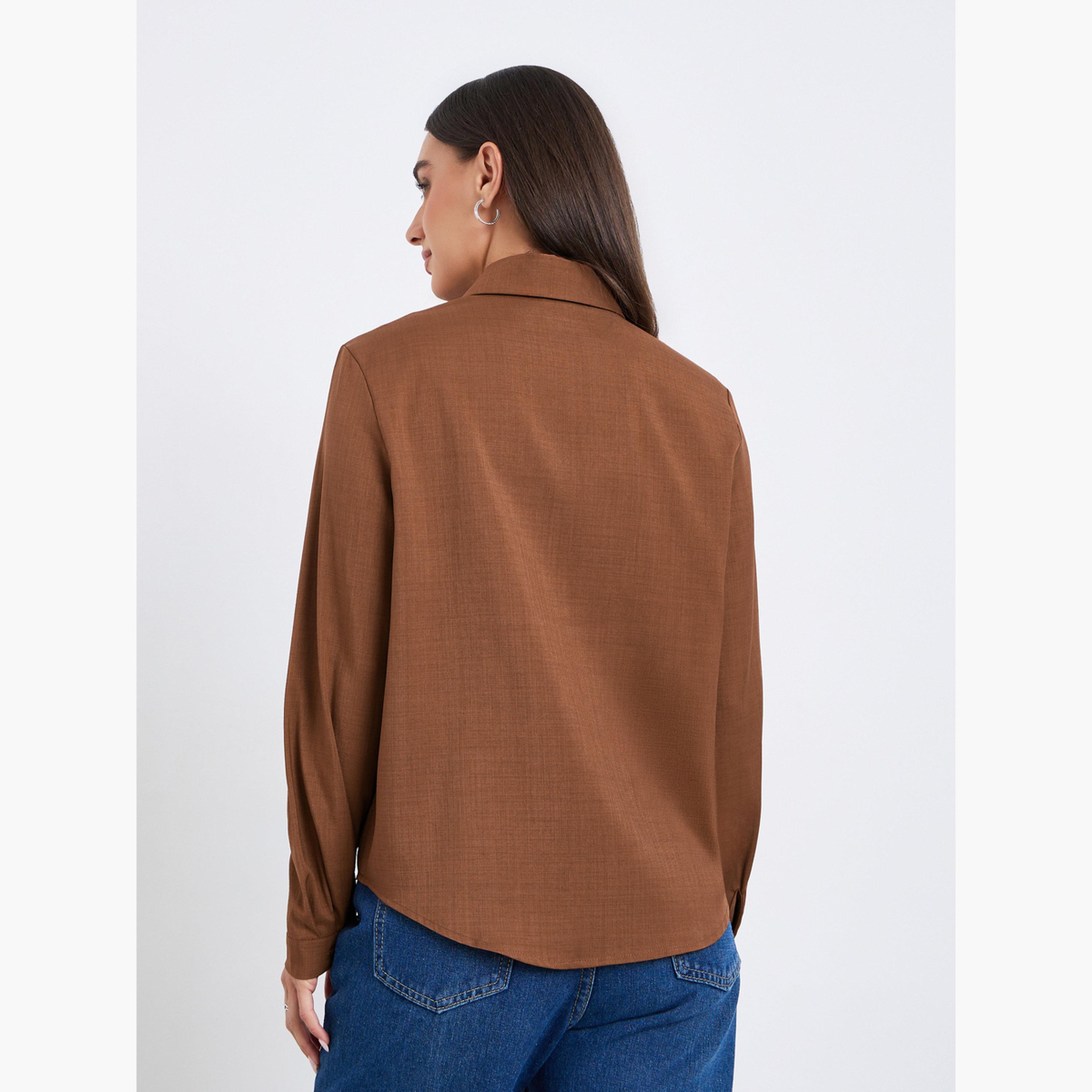 Styli Women Brown Long Sleeved Oversize Shirt-women-clothing-shirtsandblouses-shirts-image-5