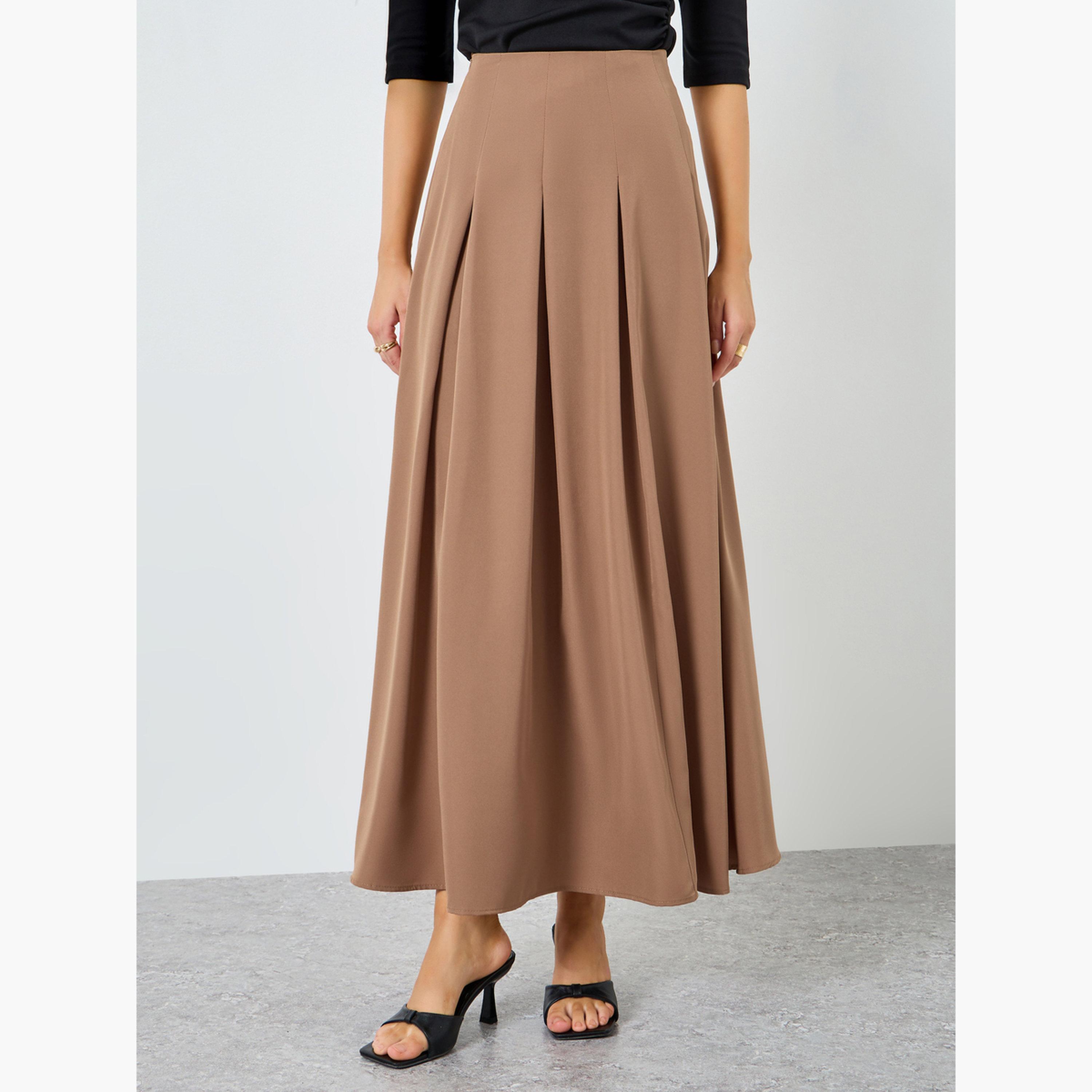 تنورة طويلة بليسيه بحافة واسعة-women-clothing-bottoms-skirts-image-1