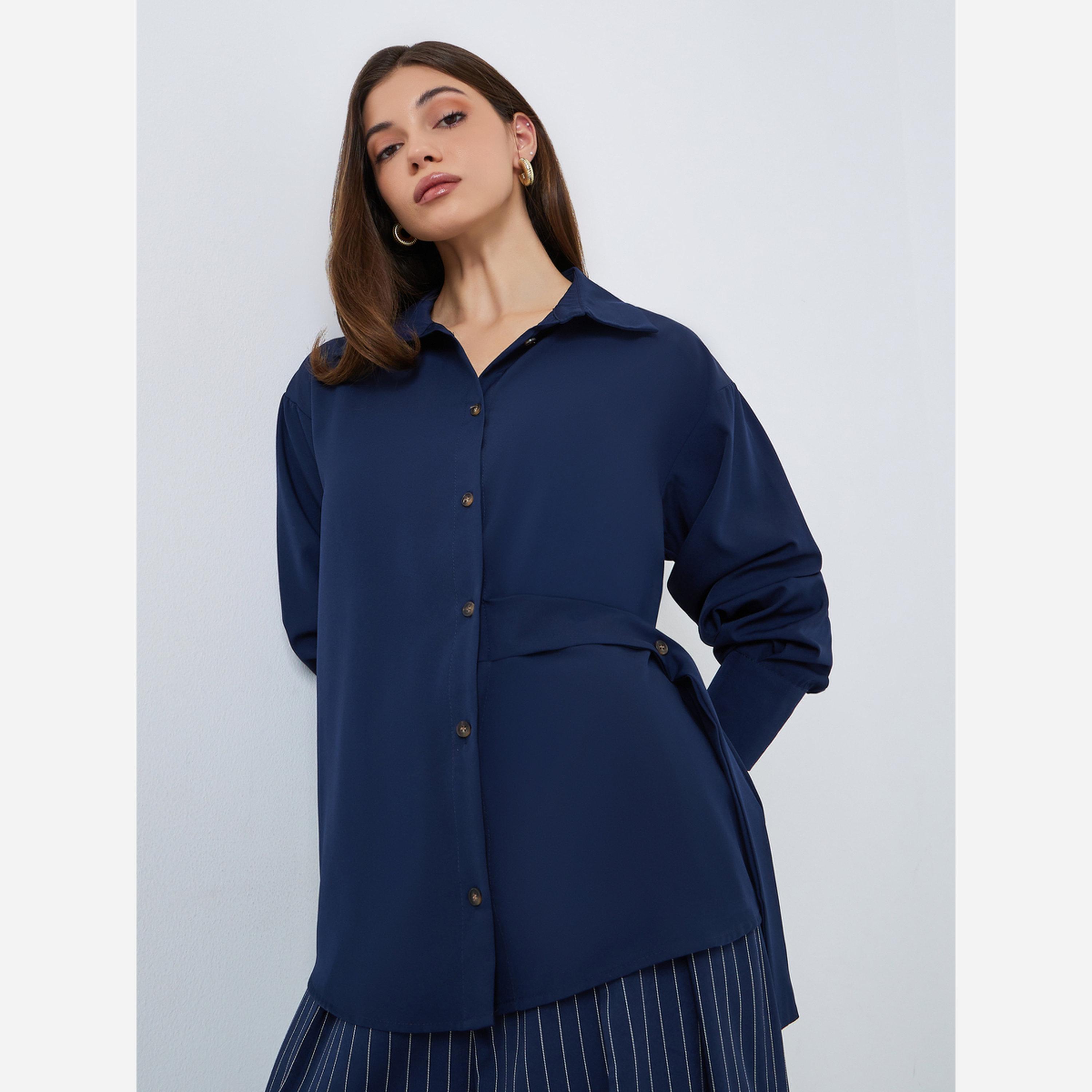 Styli Solid Asymmetric Button-Decorated Oversize Shirt-women-clothing-shirtsandblouses-shirts-image-1