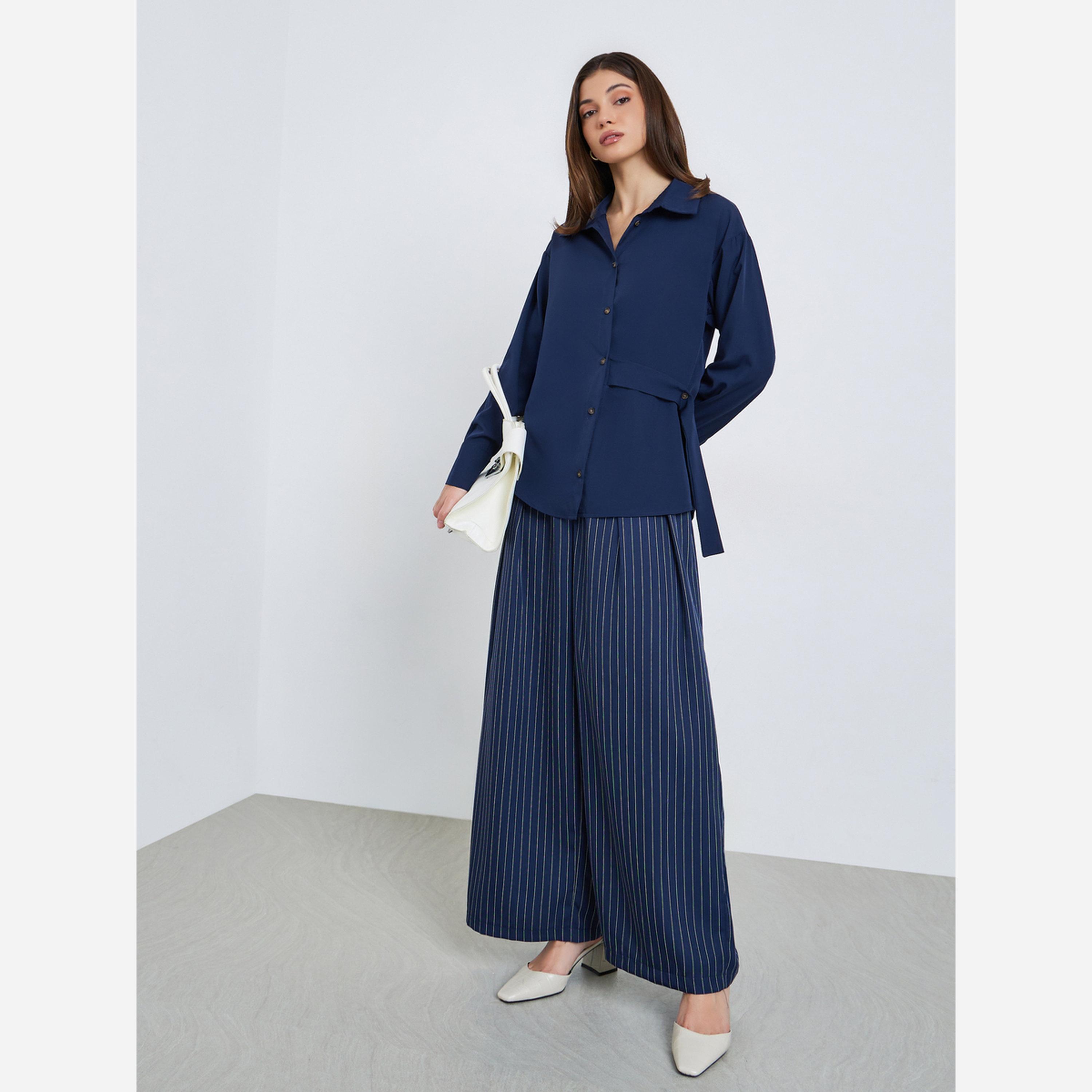 Styli Solid Asymmetric Button-Decorated Oversize Shirt-women-clothing-shirtsandblouses-shirts-image-2