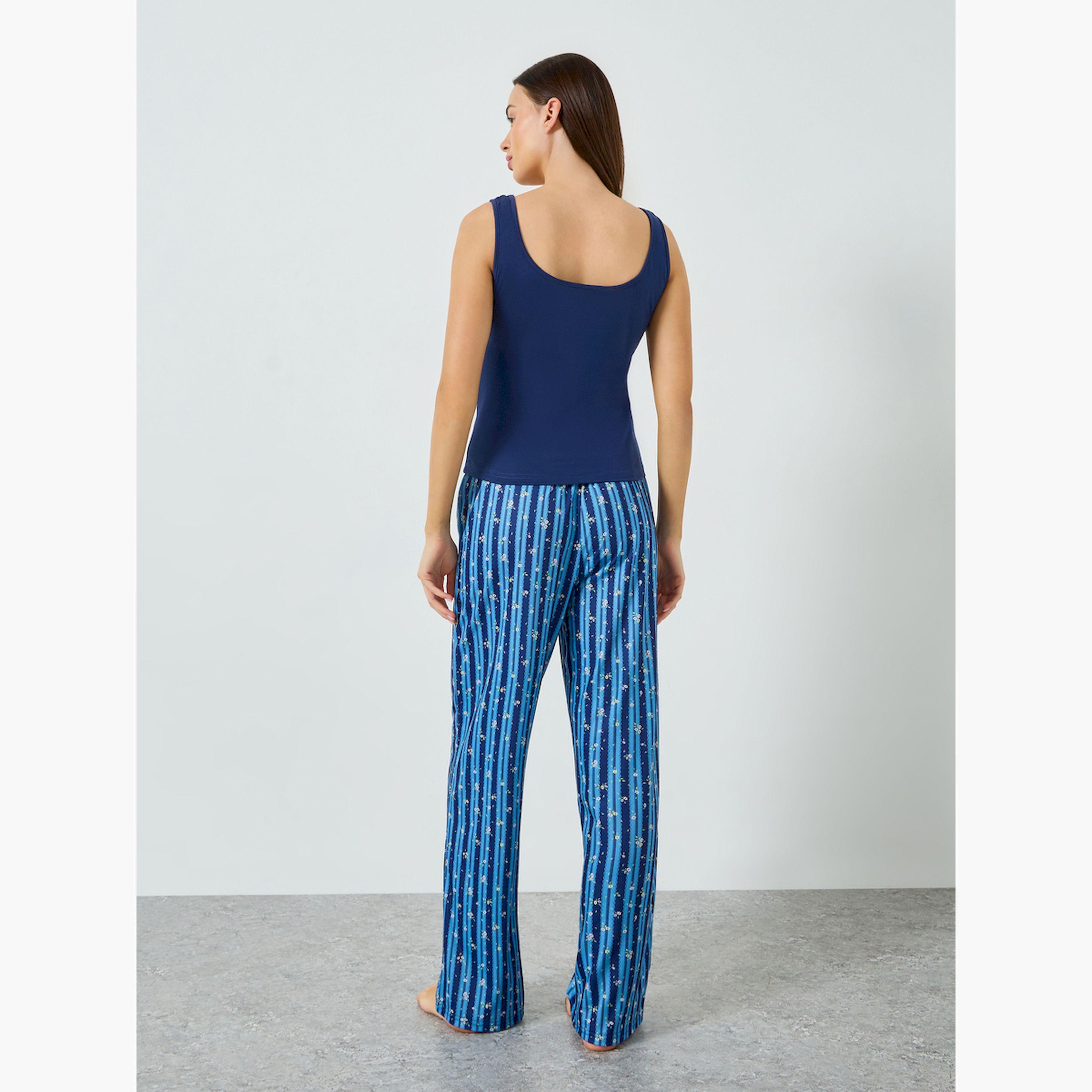 Styli Sweet Dreams Slogan Tank and Stripe Ditsy Pyjama Set-women-clothing-nightwear-pyjamas-longsets-image-4