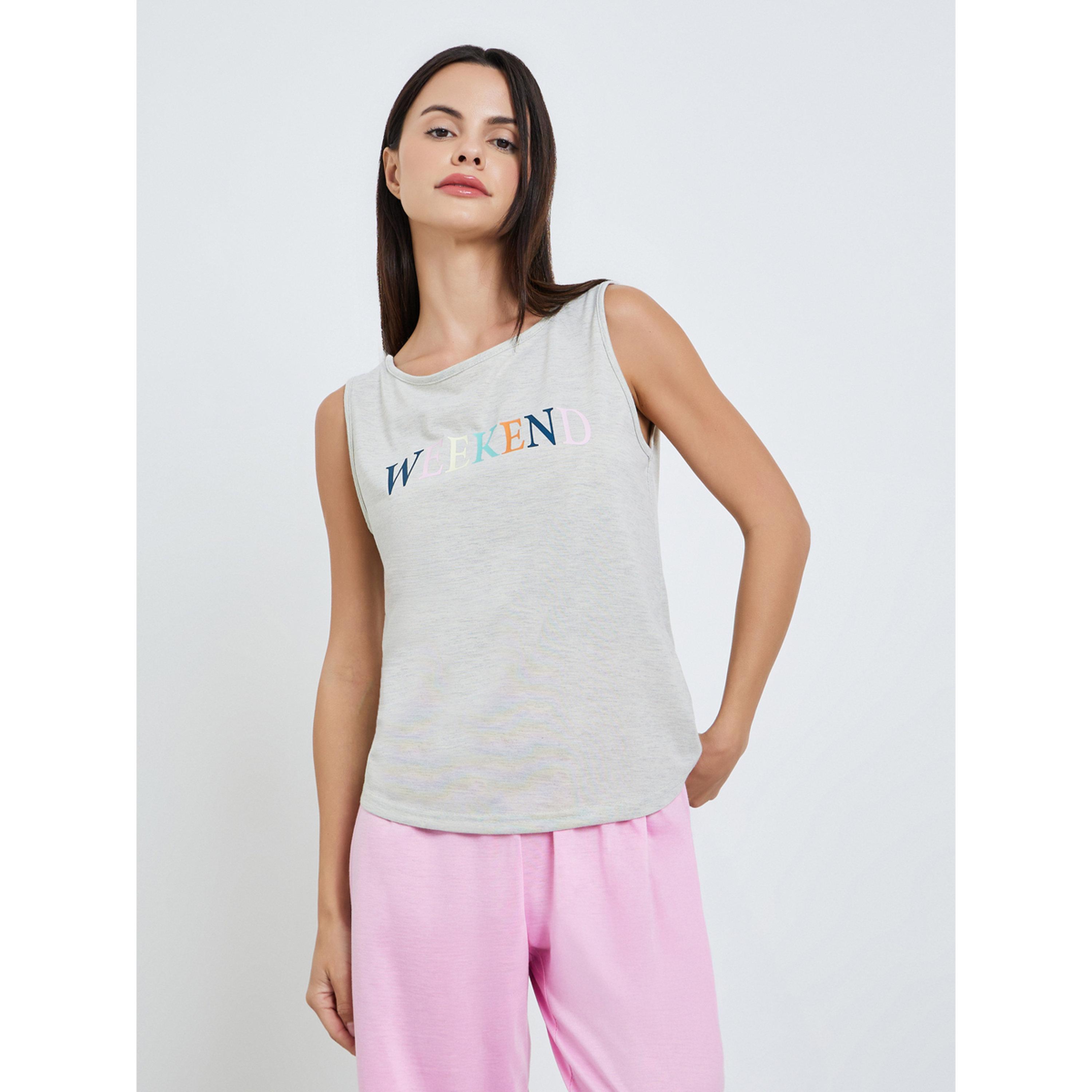 Styli Women Weekend Slogan Sleeveless Top and Pyjama Set-women-clothing-nightwear-pyjamas-longsets-image-2