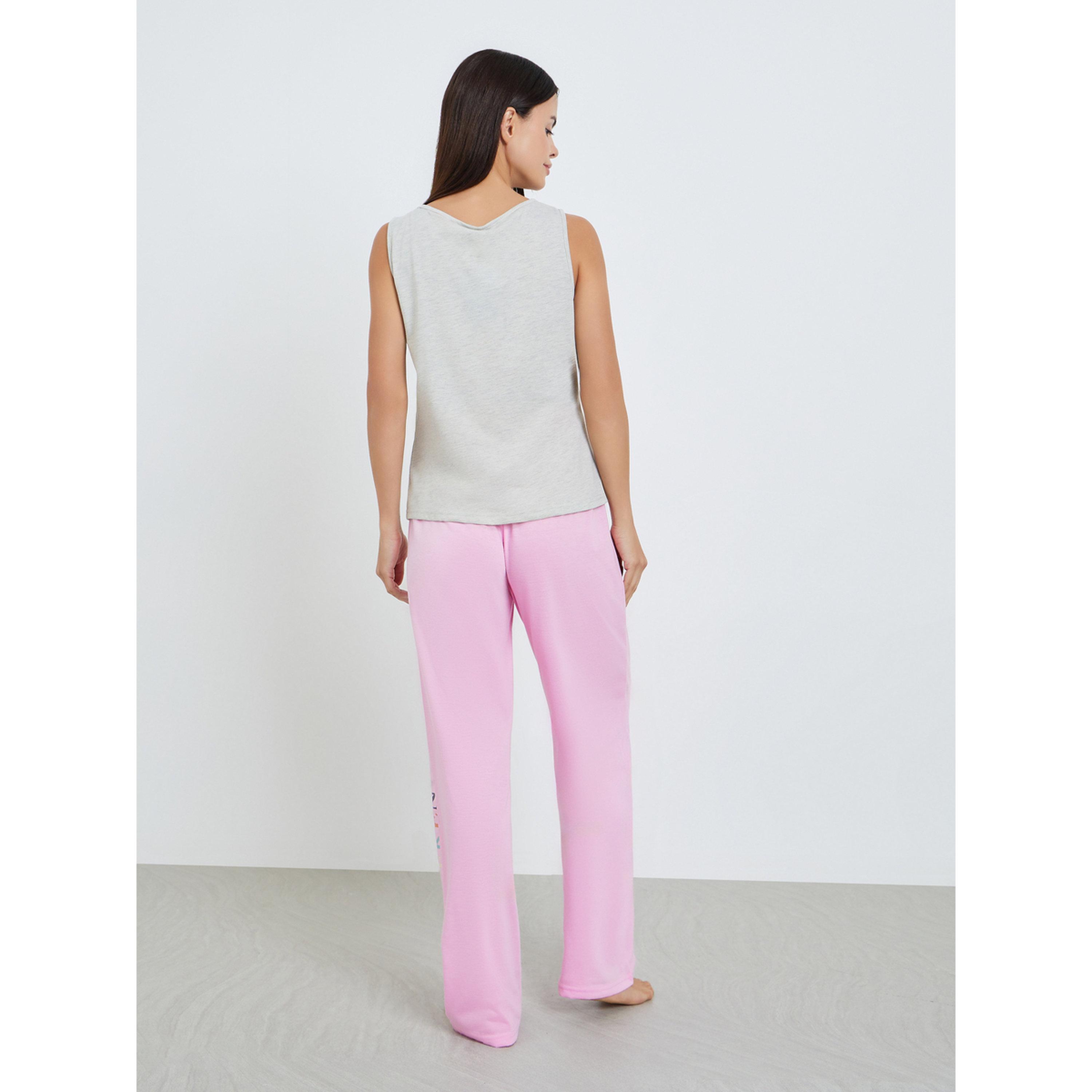 Styli Women Weekend Slogan Sleeveless Top and Pyjama Set-women-clothing-nightwear-pyjamas-longsets-image-3