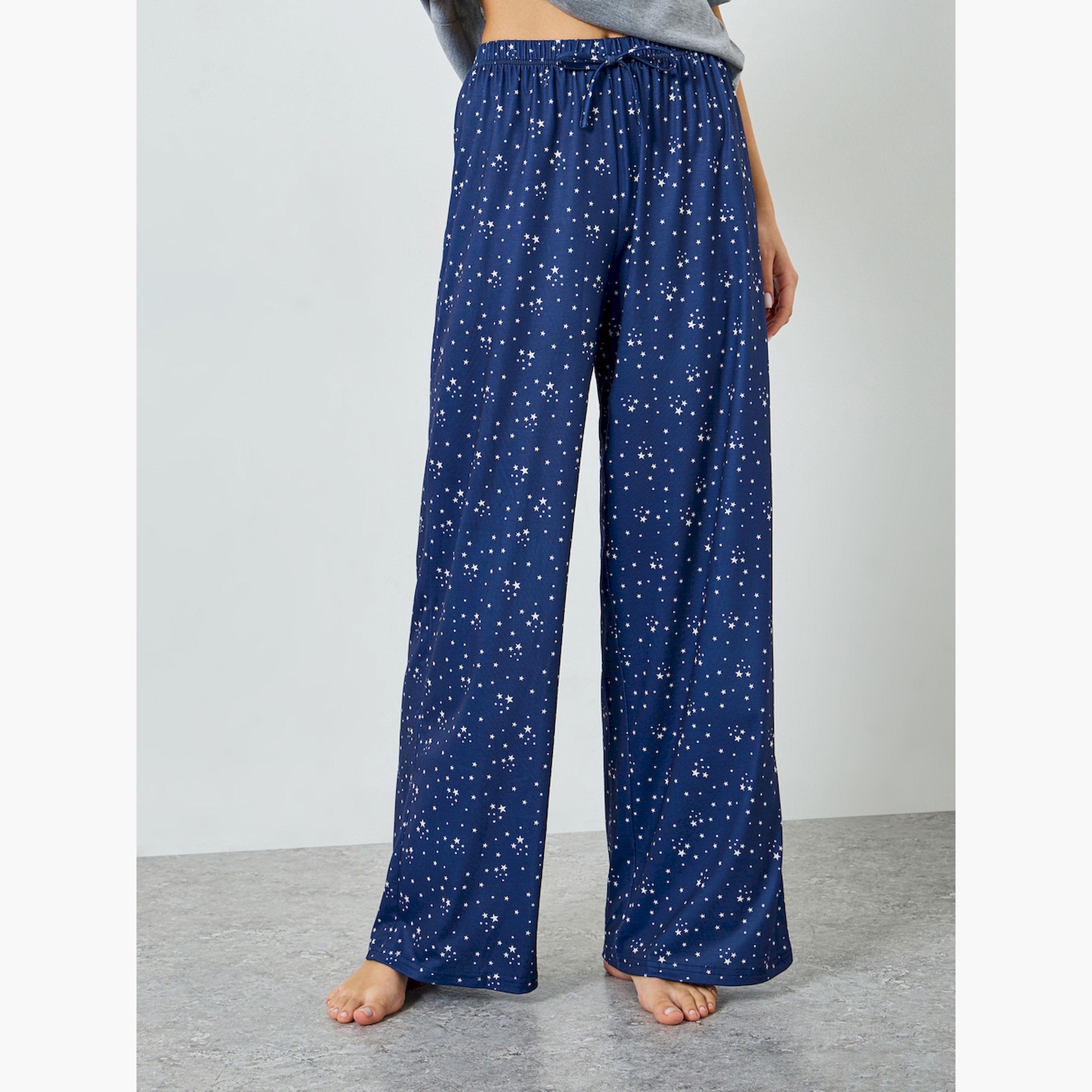Styli Make A Wish Neck Slogan T-Shirt and Star Print Pyjama Set-women-clothing-nightwear-pyjamas-longsets-image-4