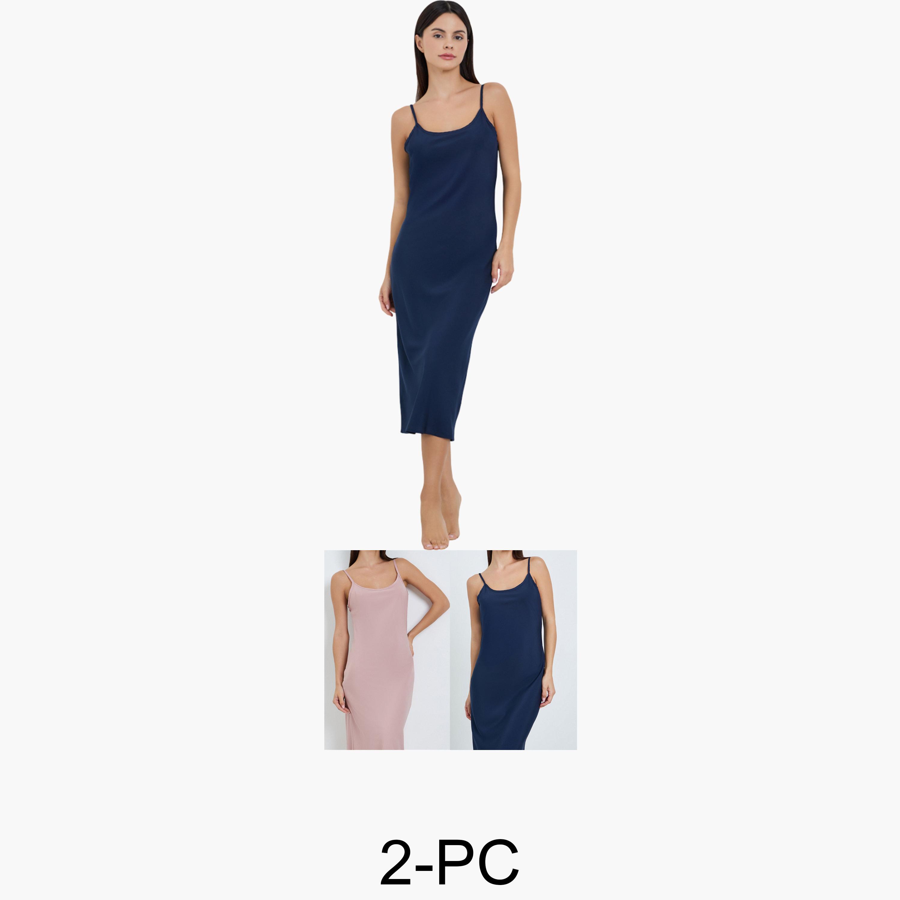 Styli Pack of 2 - Solid Strappy Slip Dress-women-clothing-nightwear-nighties-image-1