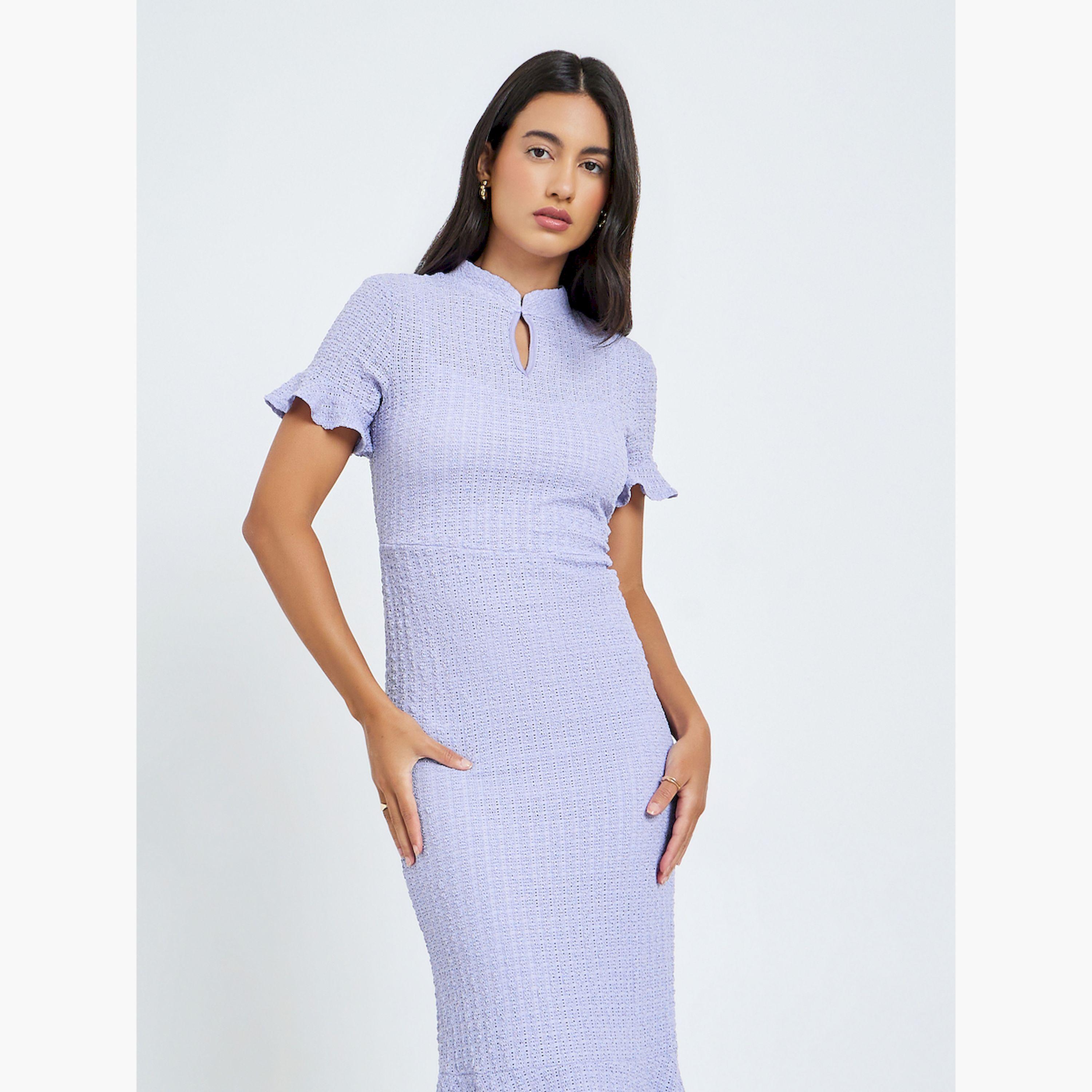 Styli Lilac Textured Mermaid Hem Maxi Dress-women-clothing-dresses-image-2