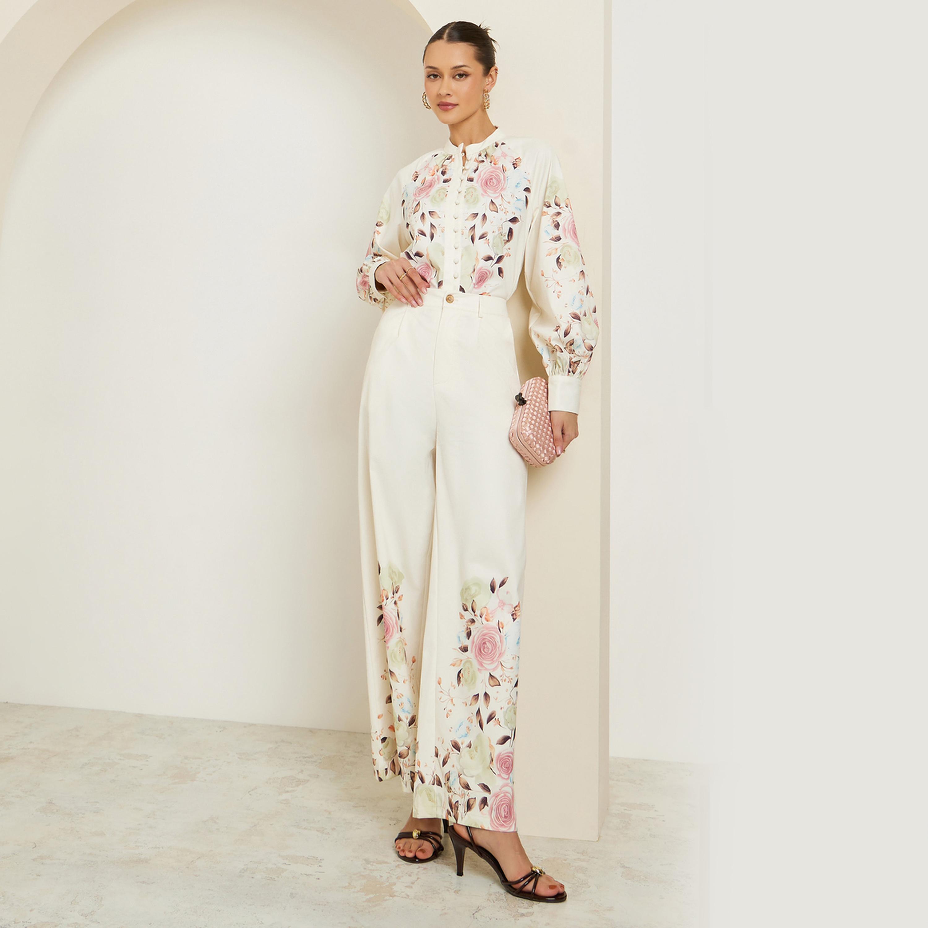 طقم منسق من قميص وبنطال بطبعة زهور-women-clothing-coordsets-image-1