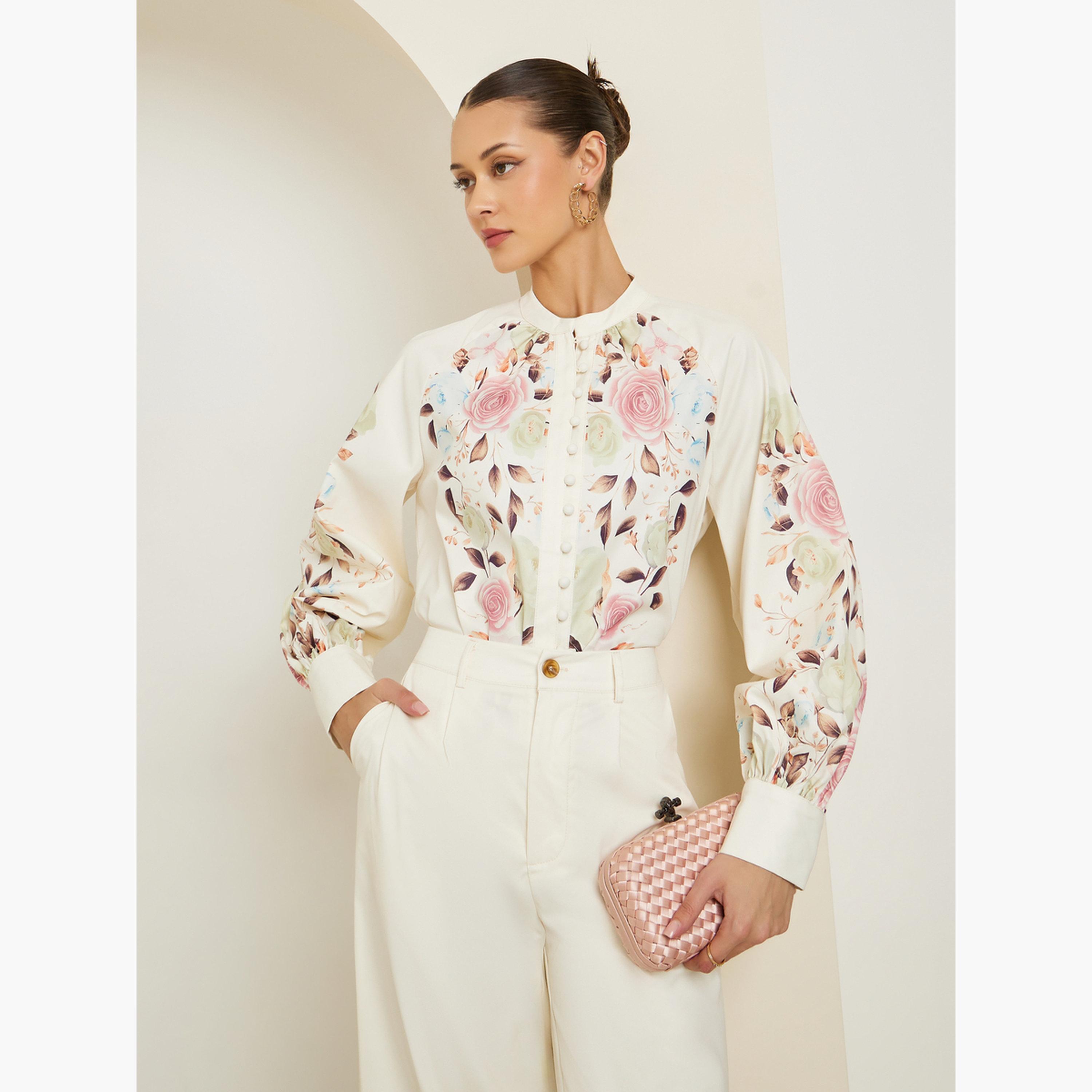 طقم منسق من قميص وبنطال بطبعة زهور-women-clothing-coordsets-image-2