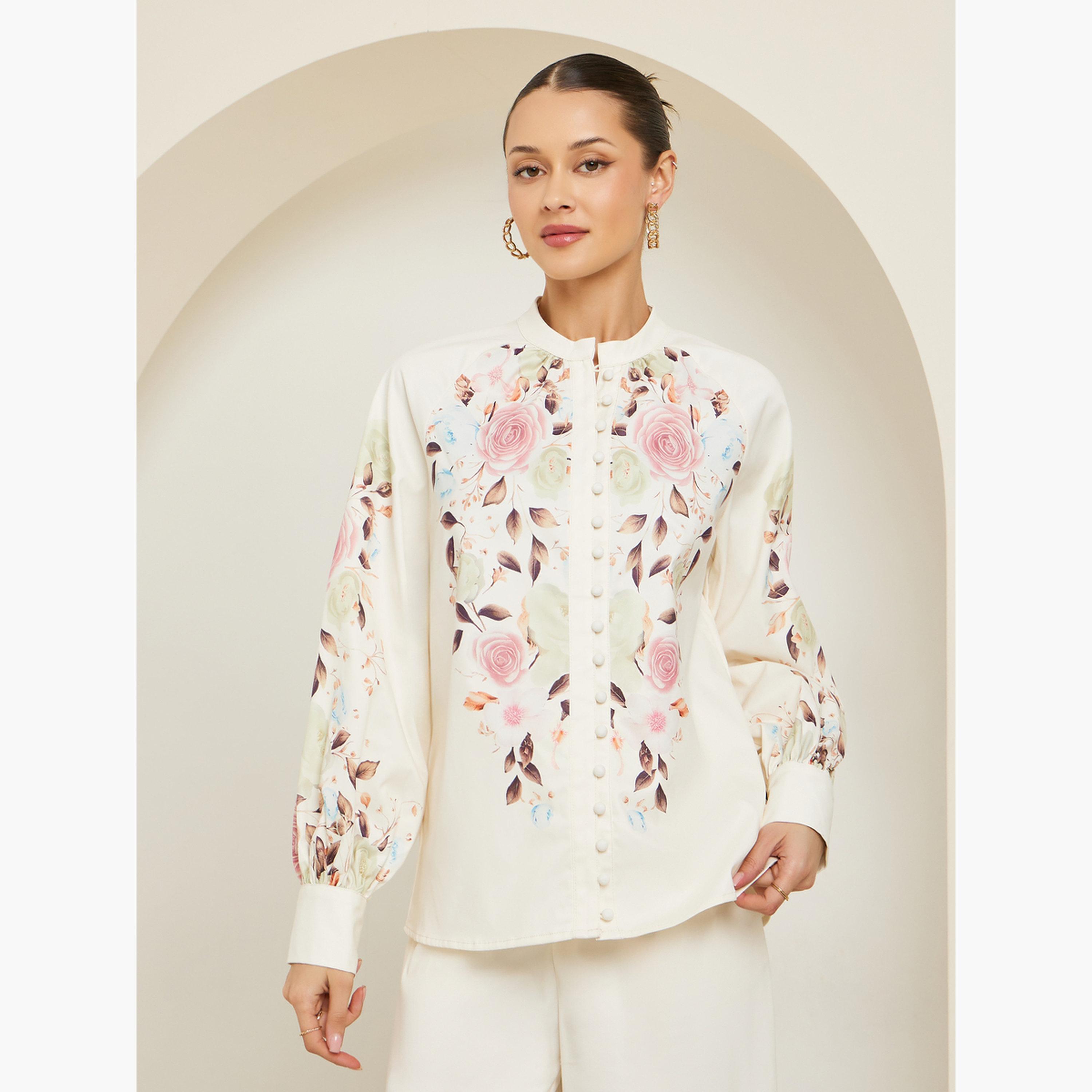 طقم منسق من قميص وبنطال بطبعة زهور-women-clothing-coordsets-image-3
