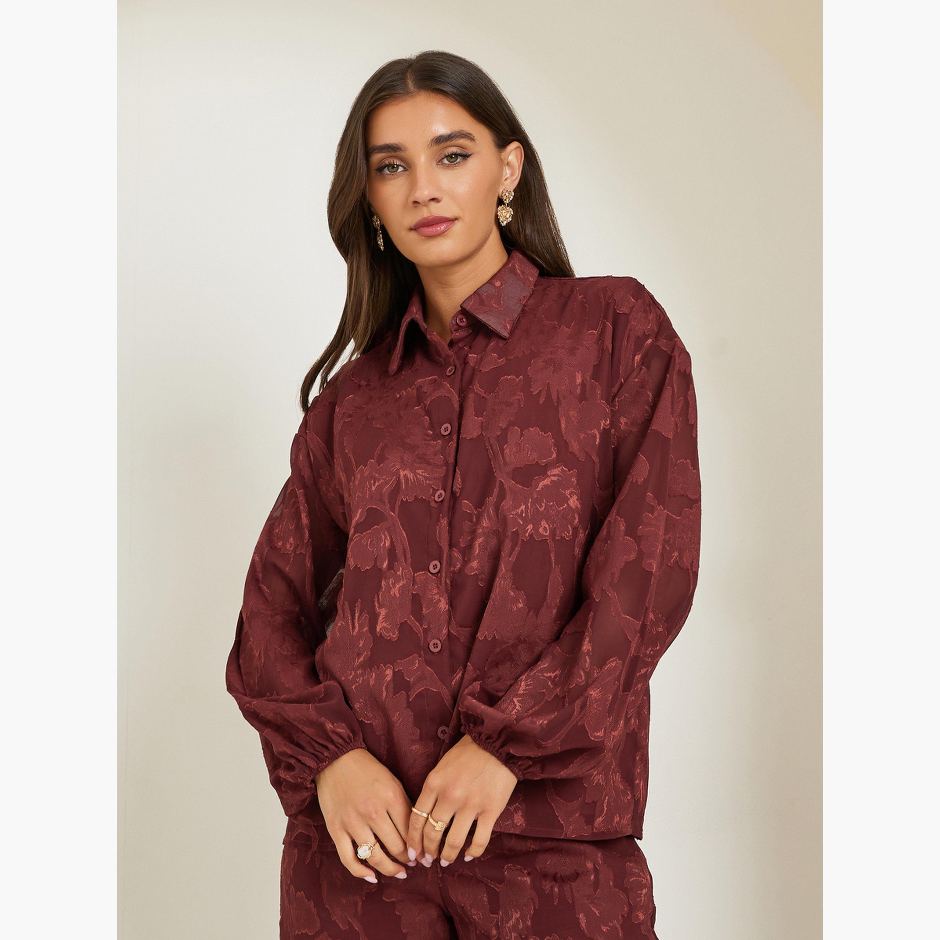 طقم منسق من قميص وبنطال جاكار-women-clothing-coordsets-image-2