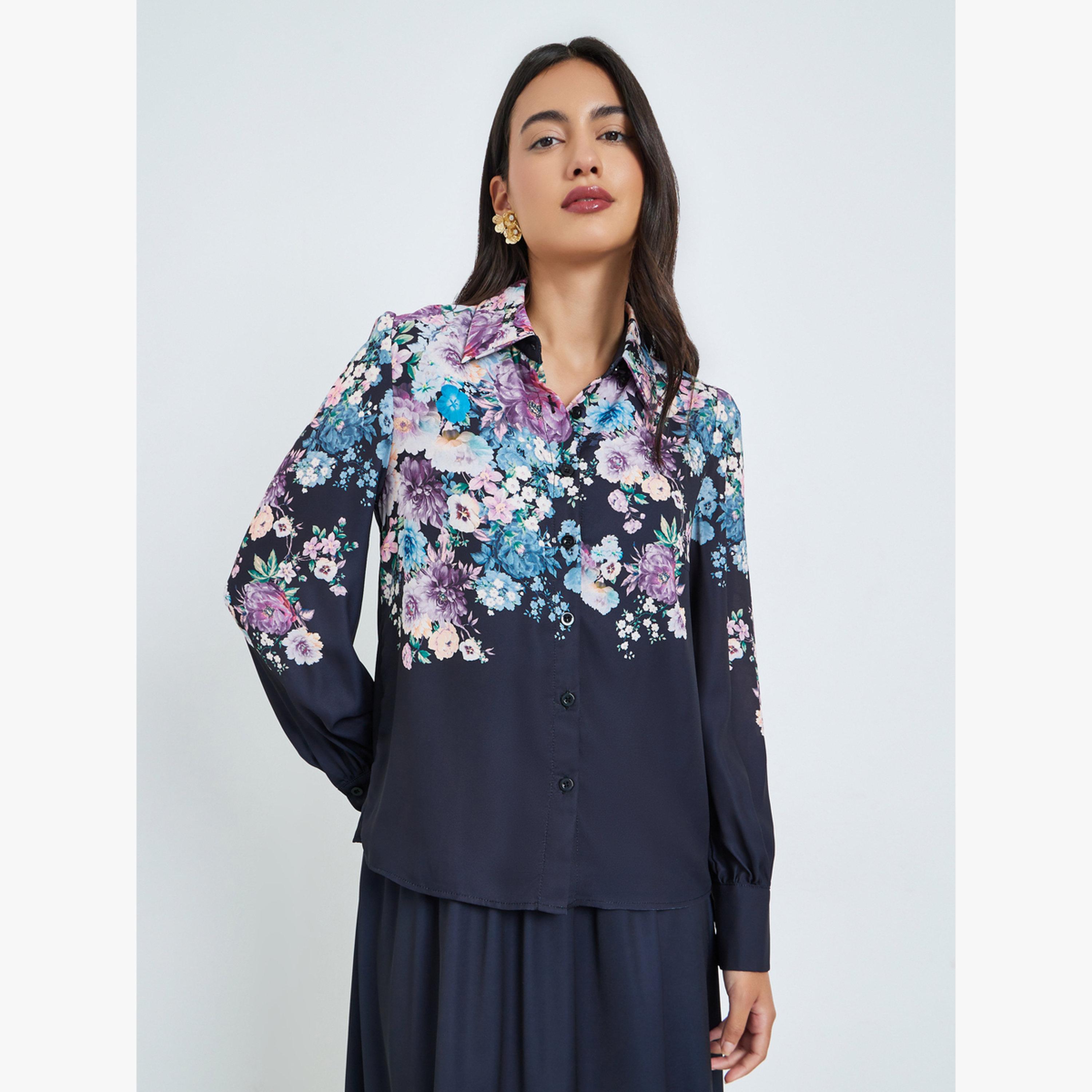 طقم منسق من تنورة طويلة وبلوزة بطبعة زهور-women-clothing-coordsets-image-2