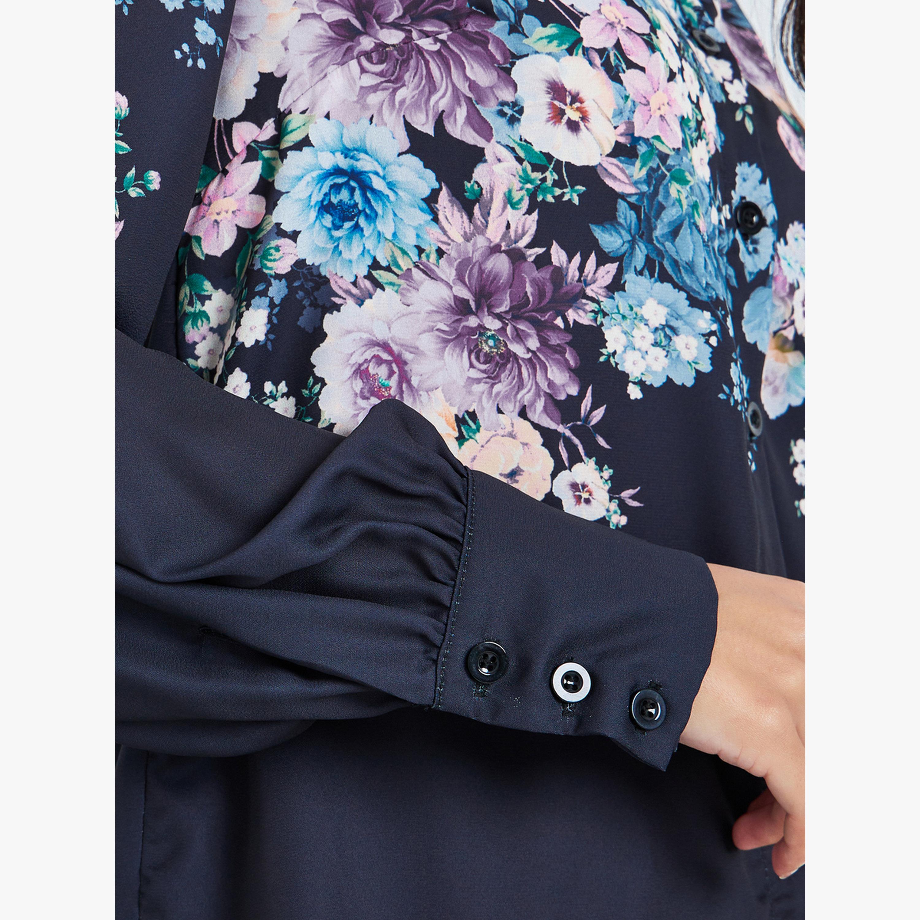 Styli Navy Blue Floral Print Shirt and Maxi Skirt Co-ords-women-clothing-coordsets-image-4