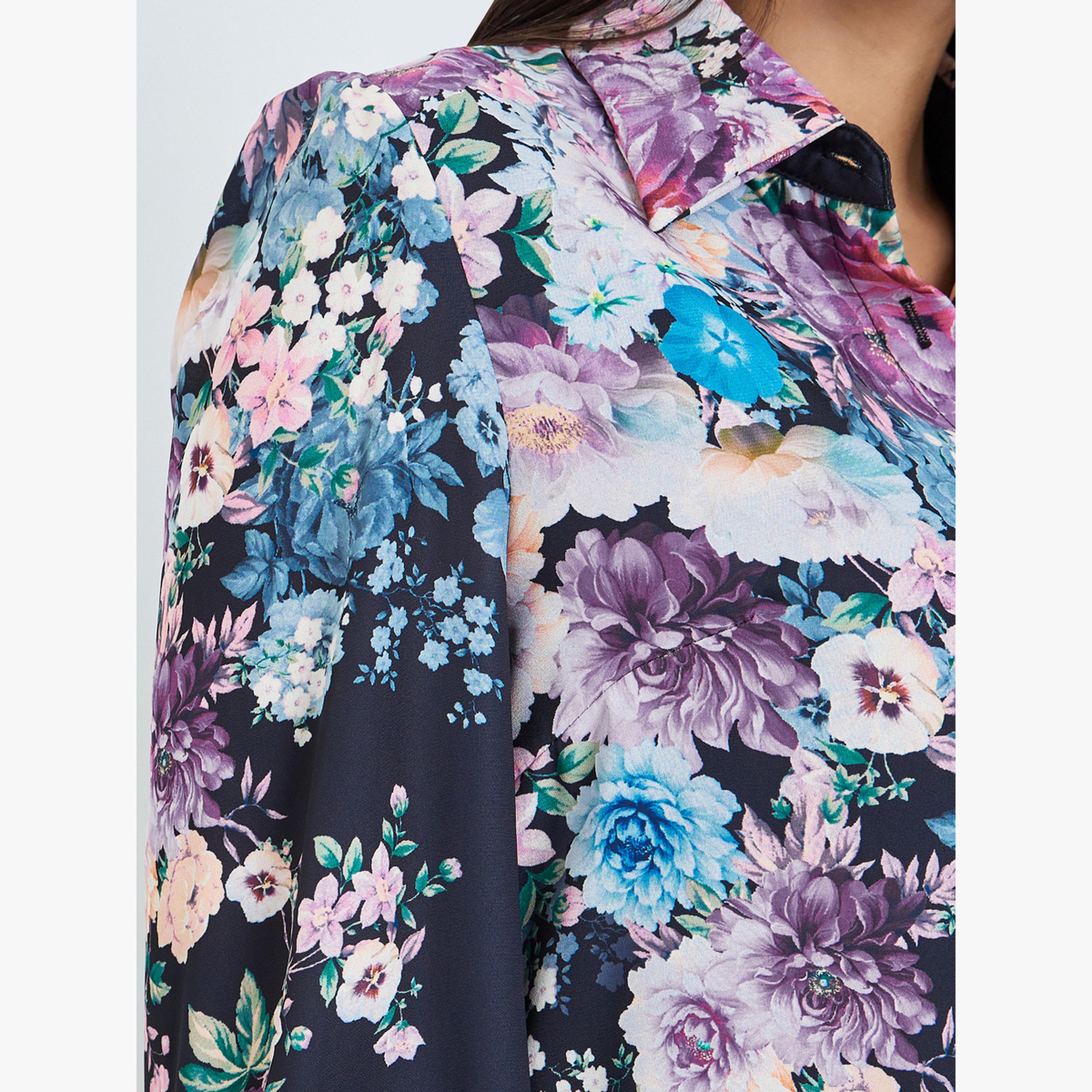 Styli Navy Blue Floral Print Shirt and Maxi Skirt Co-ords-women-clothing-coordsets-image-6