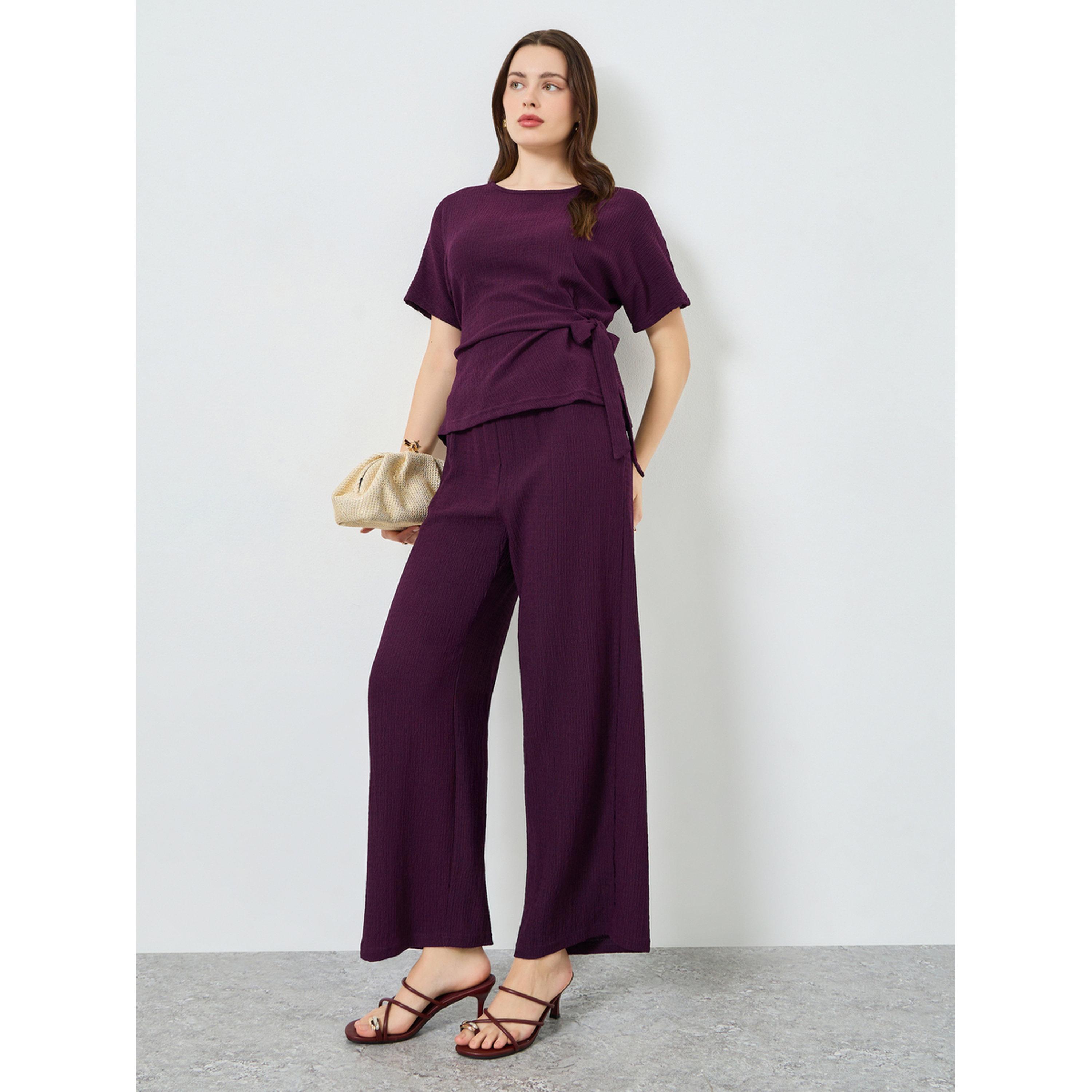 طقم من بلوزة بارزة الملمس وبنطال بأرجل واسعة-women-clothing-coordsets-image-1