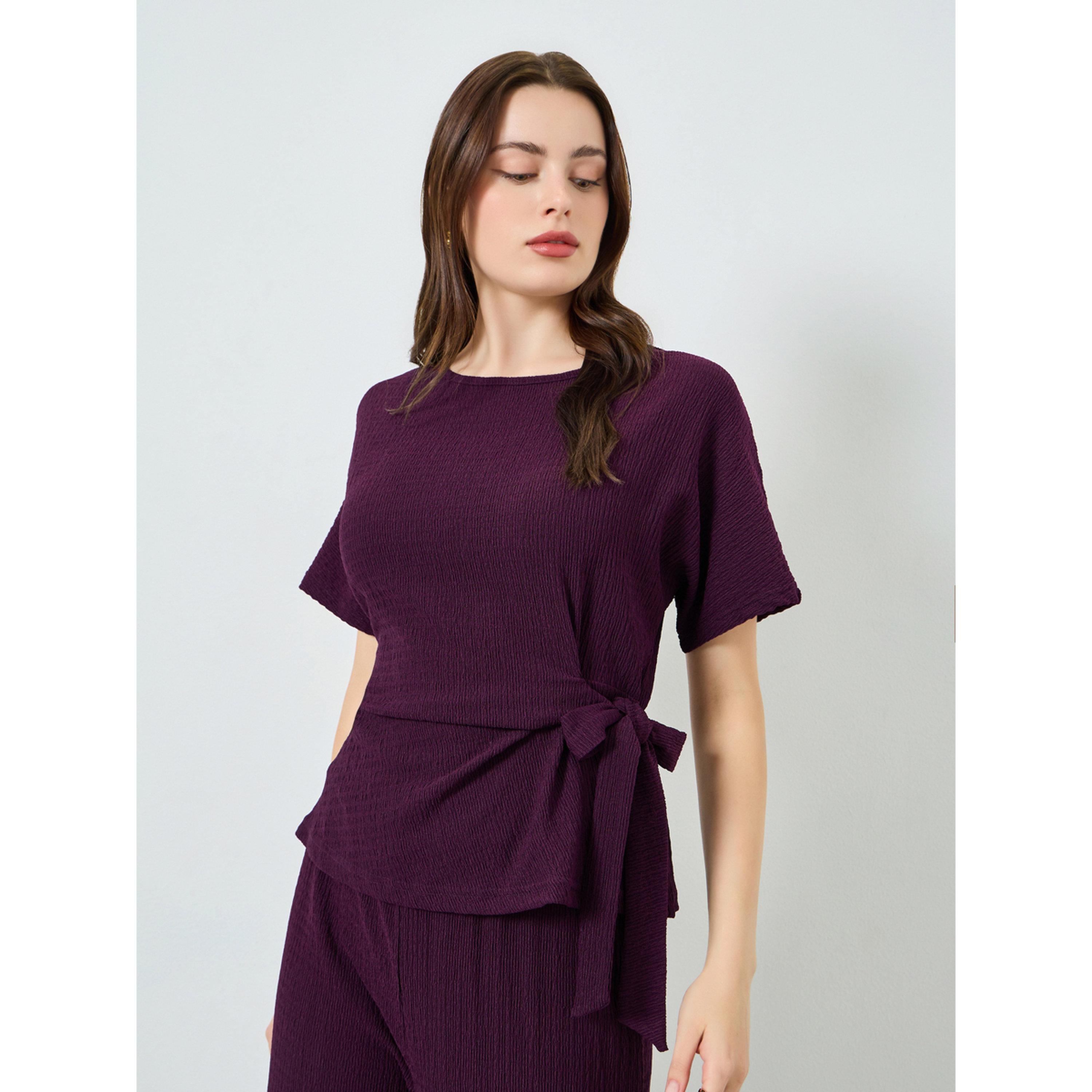 طقم من بلوزة بارزة الملمس وبنطال بأرجل واسعة-women-clothing-coordsets-image-2