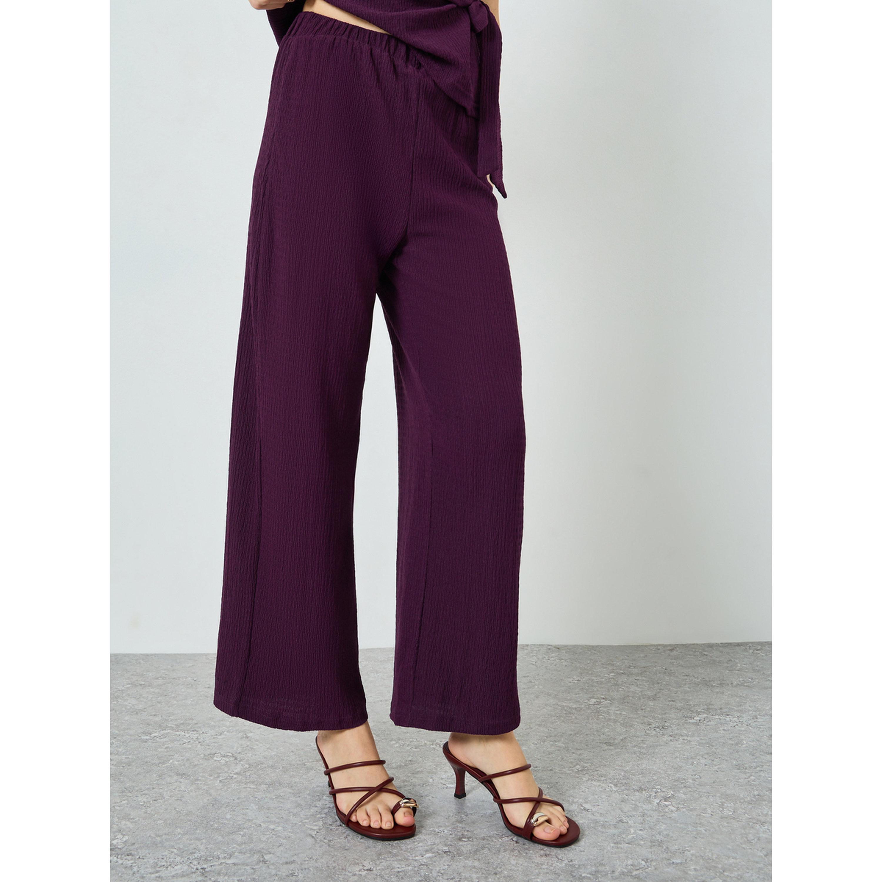 طقم من بلوزة بارزة الملمس وبنطال بأرجل واسعة-women-clothing-coordsets-image-4