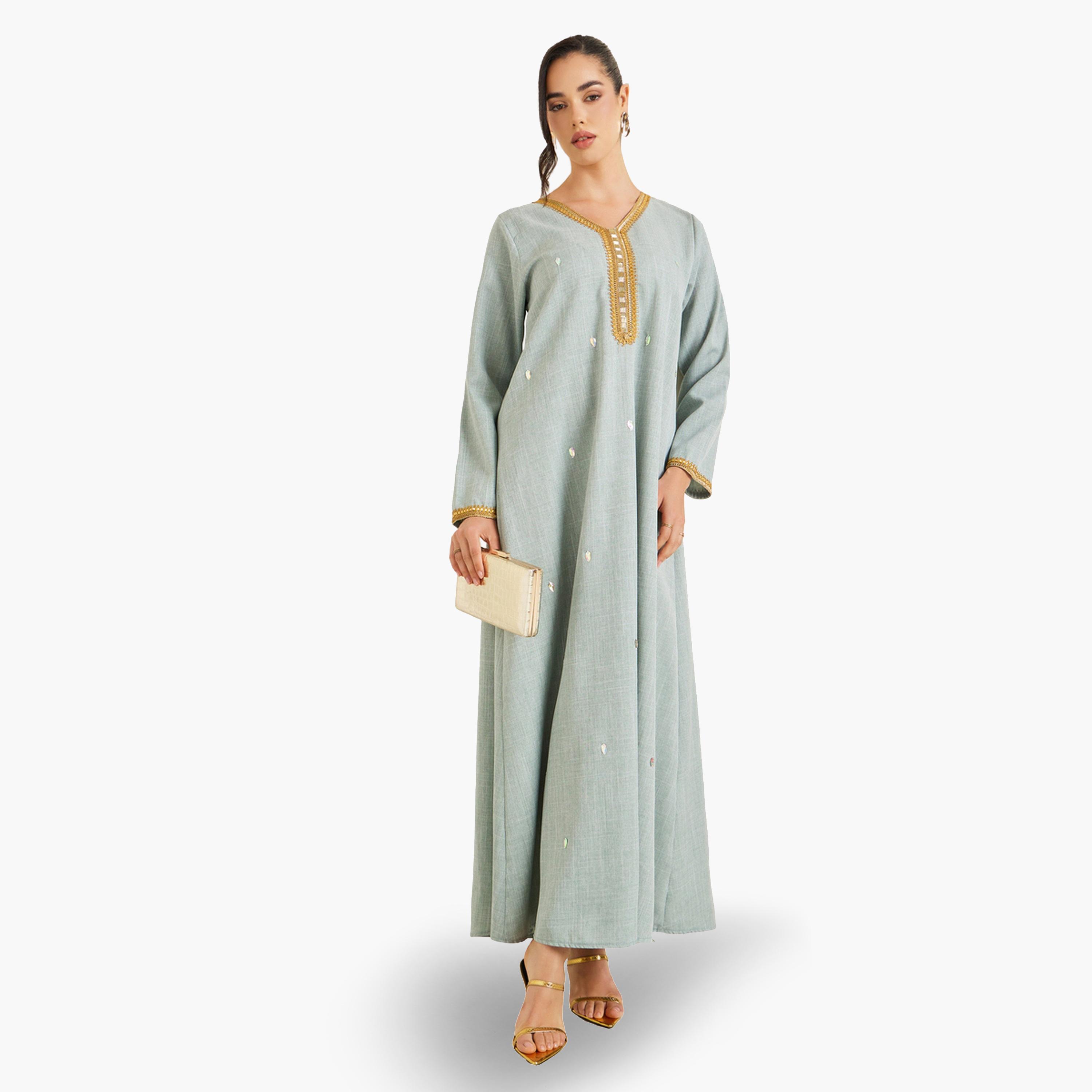 Styli Women Green Embellished A-Line Jalabiya-women-arabicclothing-jalabiyas-image-1