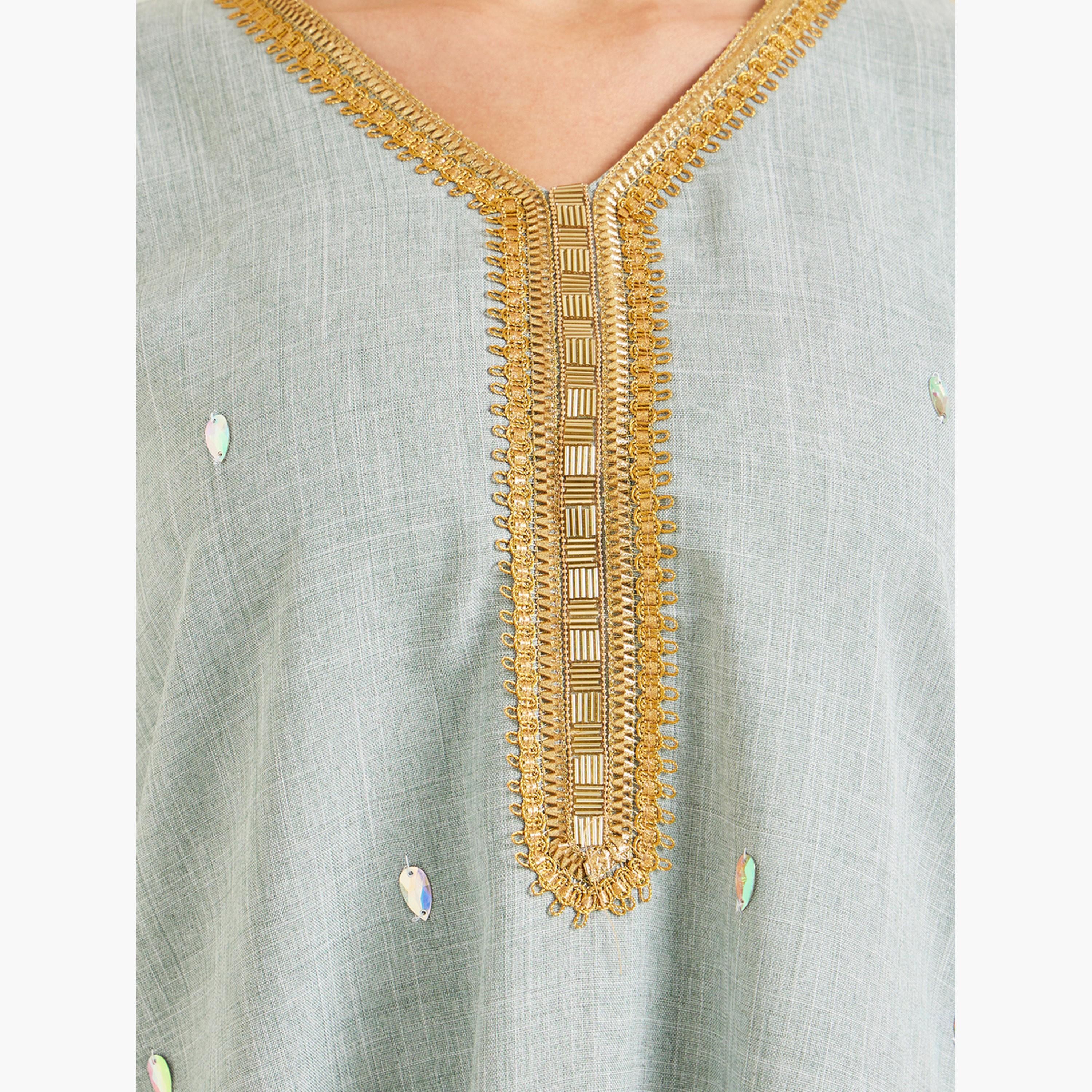 Styli Women Green Embellished A-Line Jalabiya-women-arabicclothing-jalabiyas-image-4