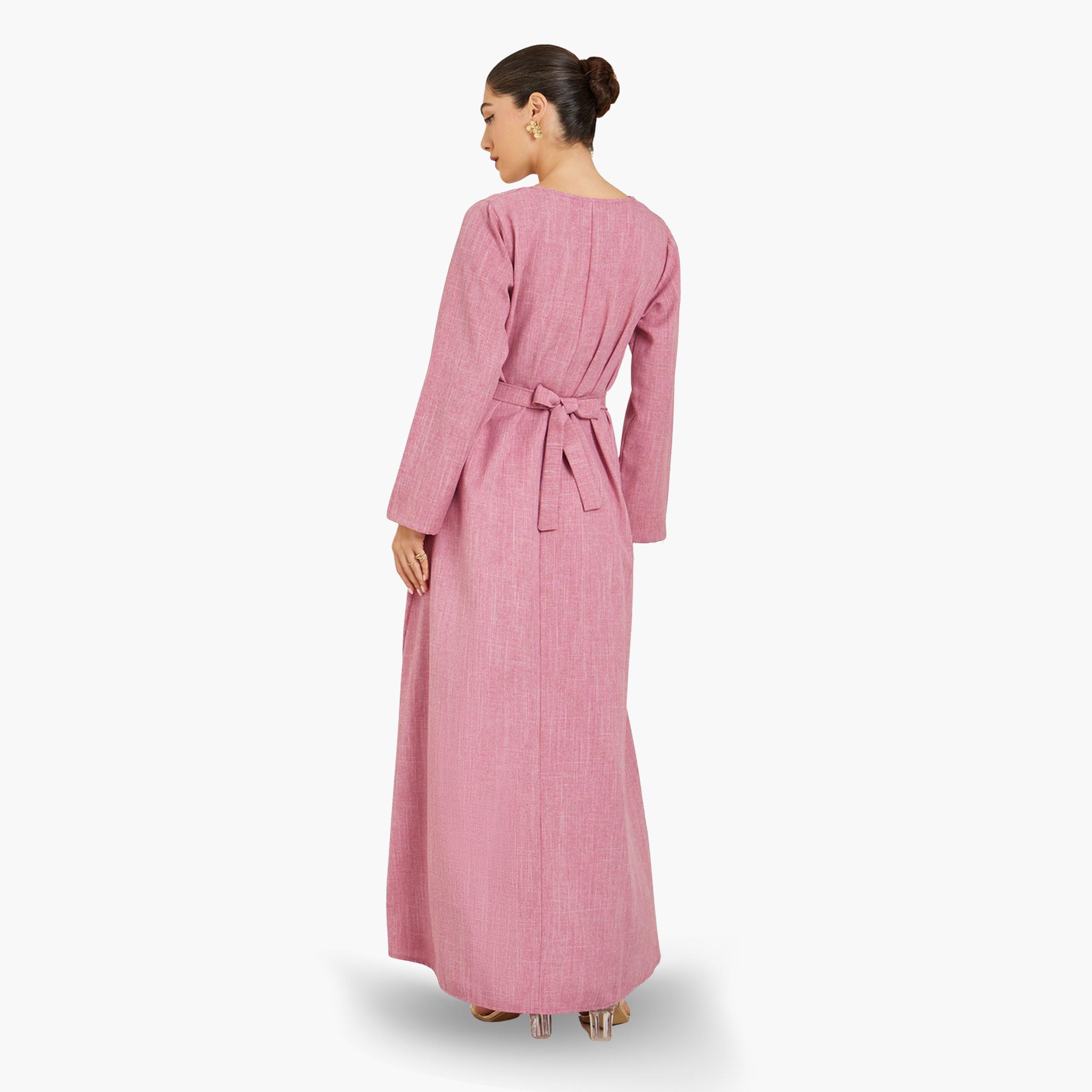 جلابية وردية مطرزة مع حزام-women-arabicclothing-jalabiyas-image-5