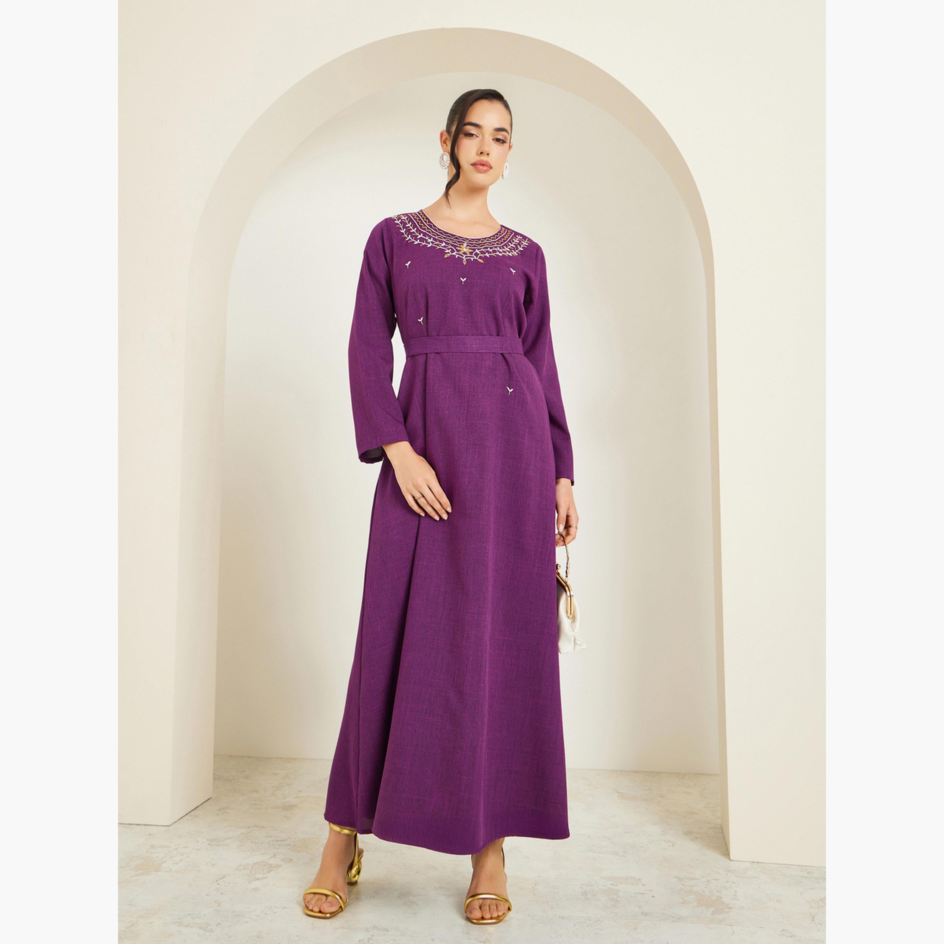جلابية مع حزام وتفاصيل مزينة-women-arabicclothing-jalabiyas-image-2