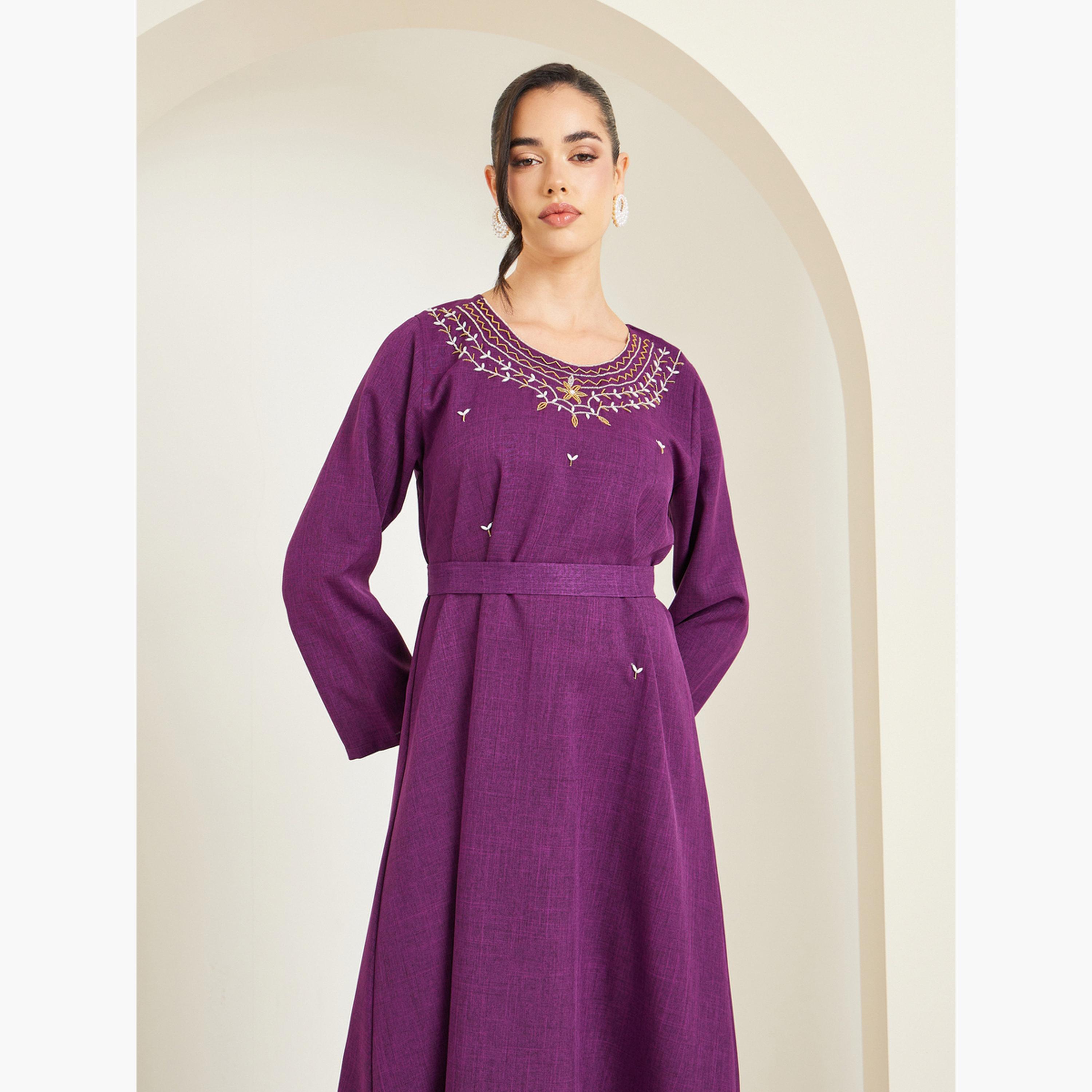 جلابية مع حزام وتفاصيل مزينة-women-arabicclothing-jalabiyas-image-3