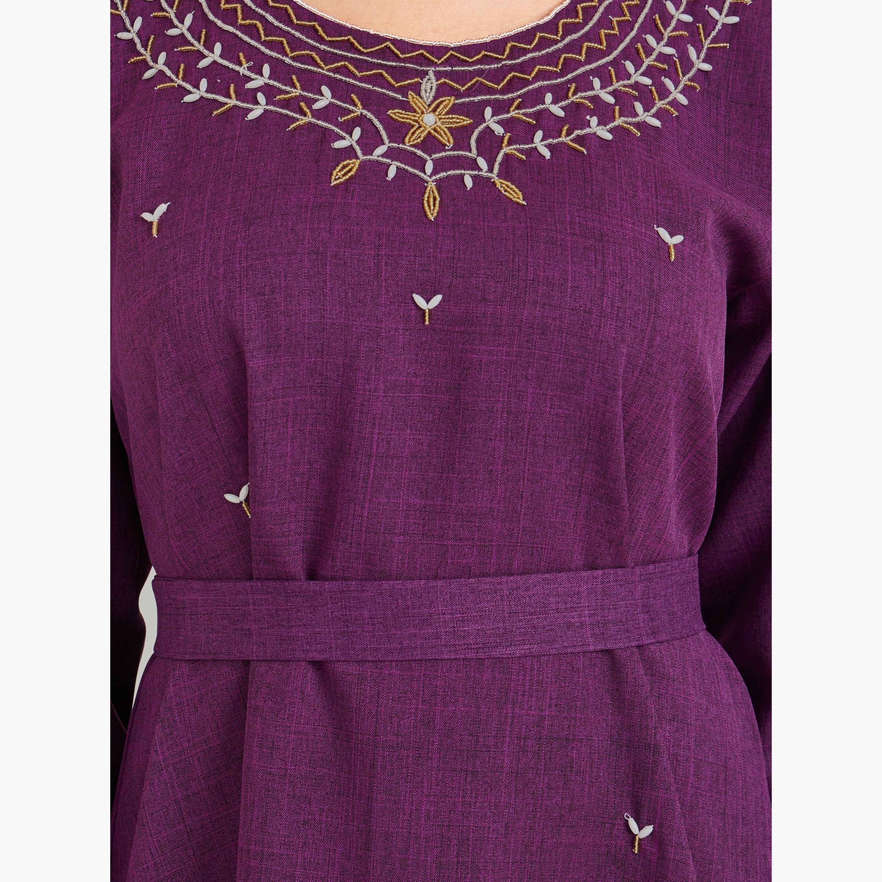 جلابية مع حزام وتفاصيل مزينة-women-arabicclothing-jalabiyas-image-4
