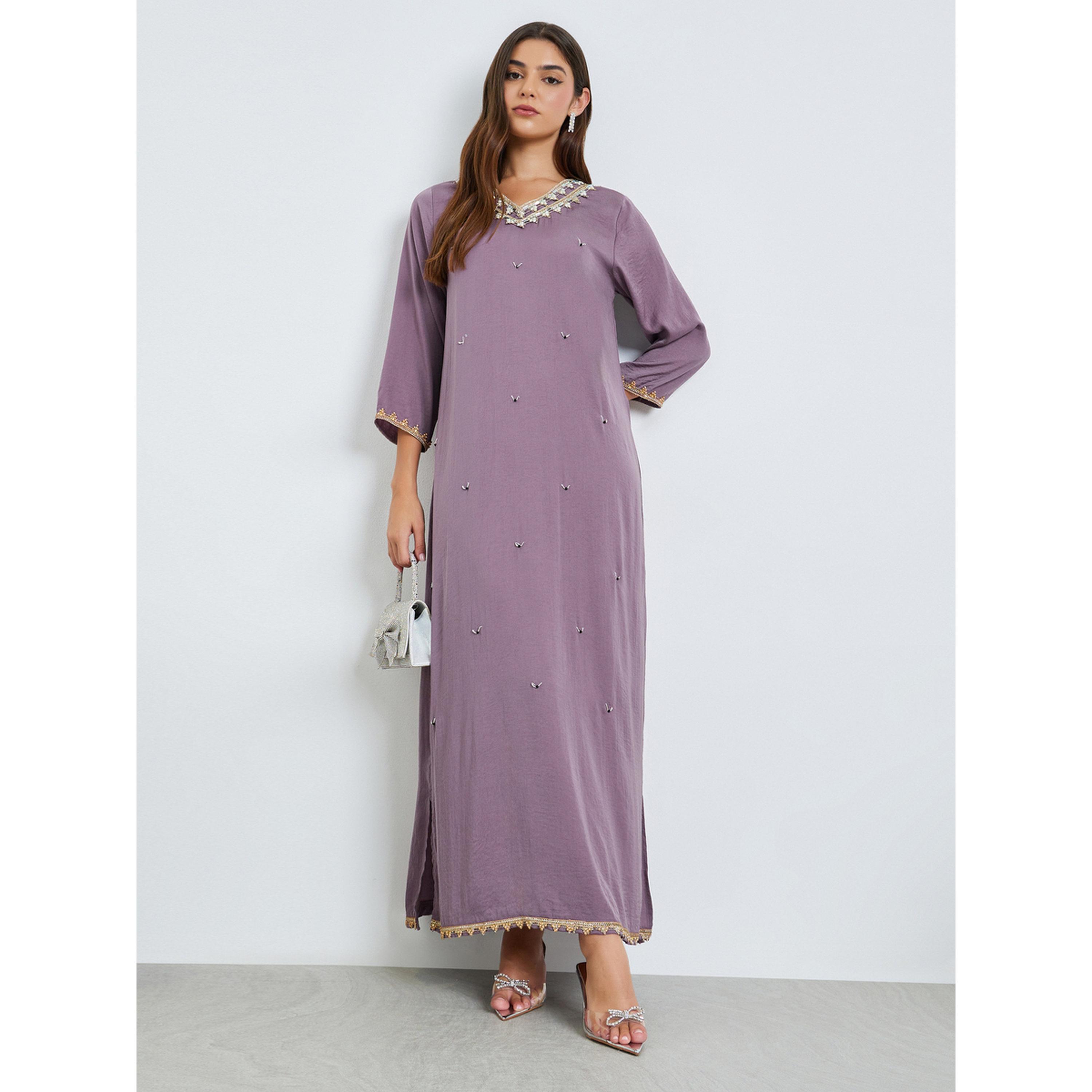 Styli Purple Embroidered Beadwork Jalabiya-women-arabicclothing-jalabiyas-image-2