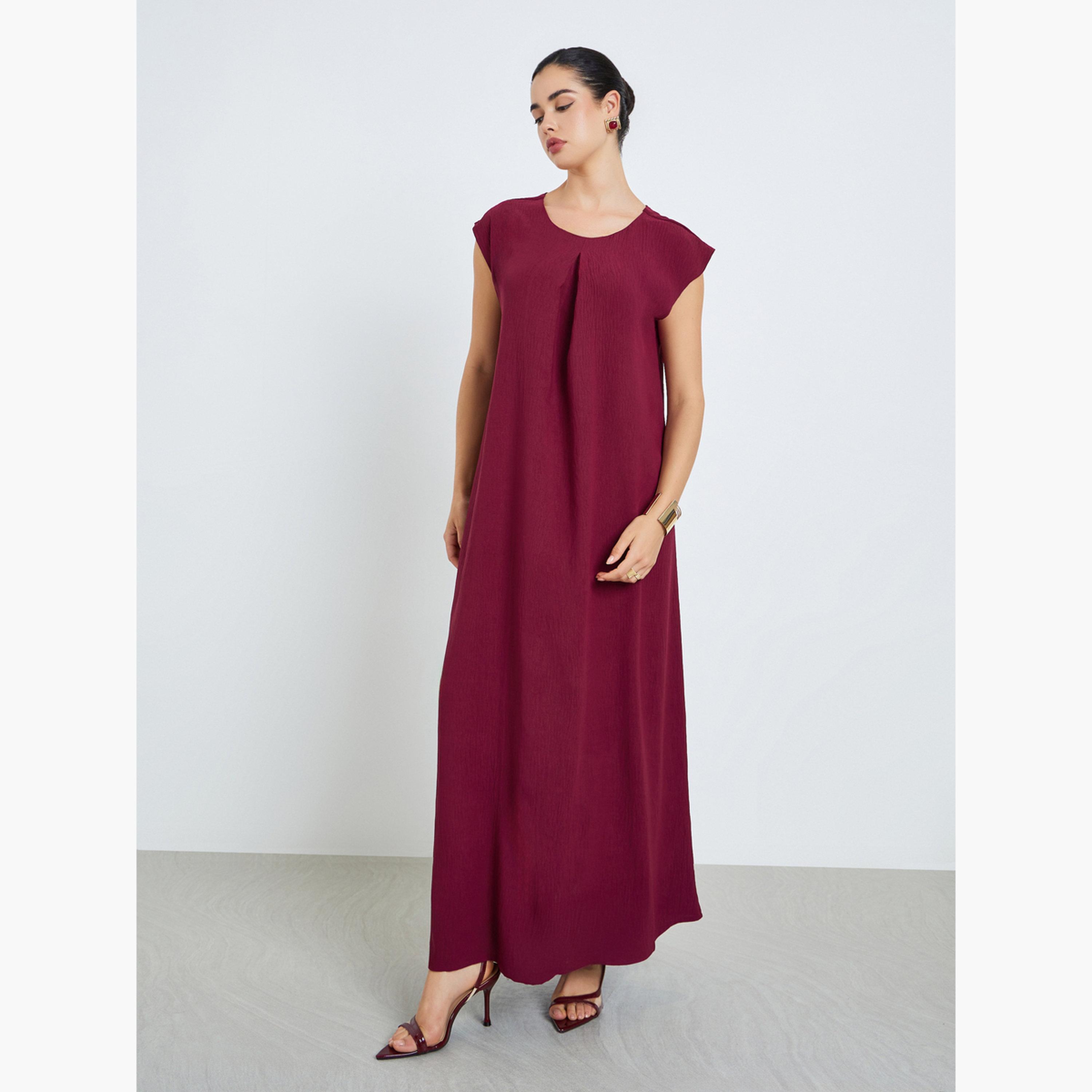 جلابية بطيات وأكمام قصيرة-women-arabicclothing-jalabiyas-image-1