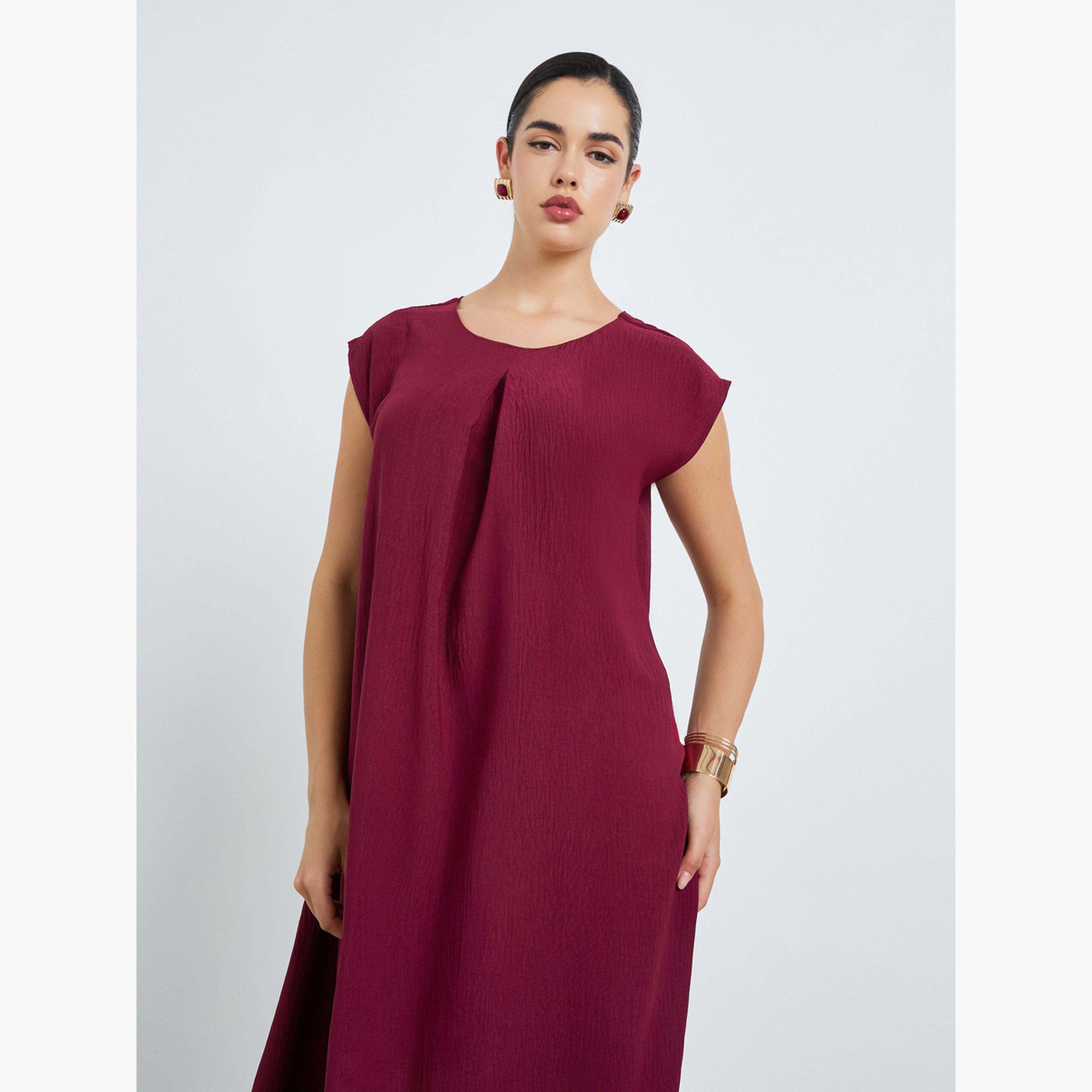 جلابية بطيات وأكمام قصيرة-women-arabicclothing-jalabiyas-image-2