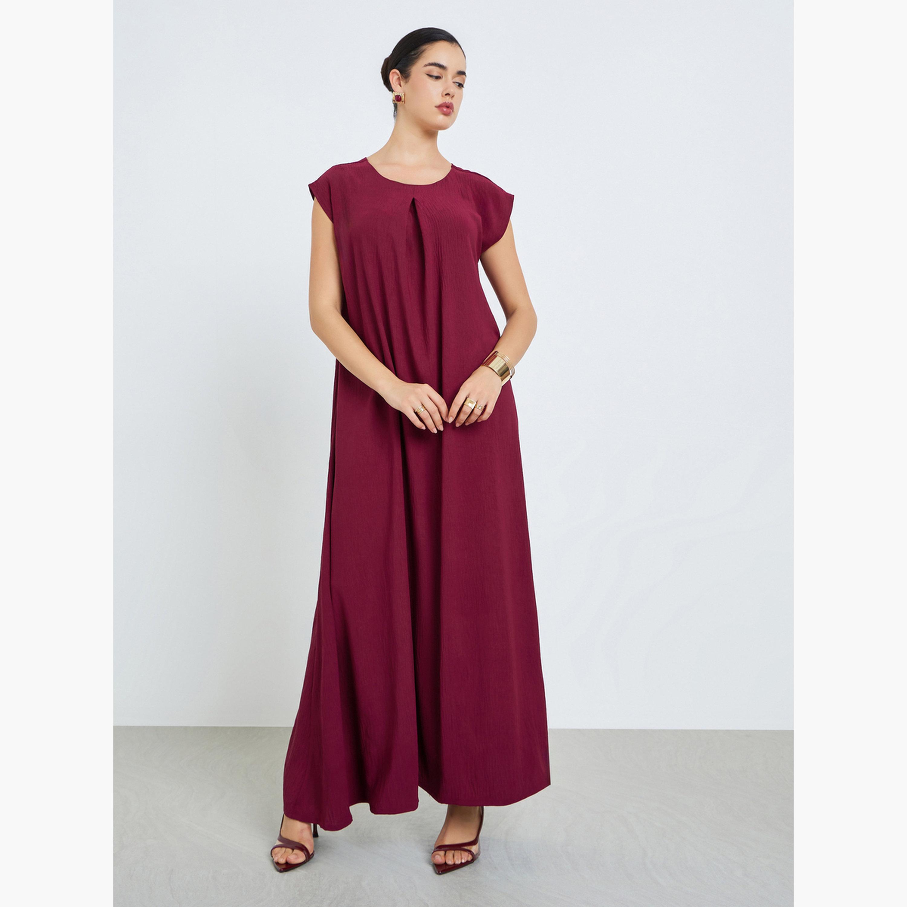 جلابية بطيات وأكمام قصيرة-women-arabicclothing-jalabiyas-image-3