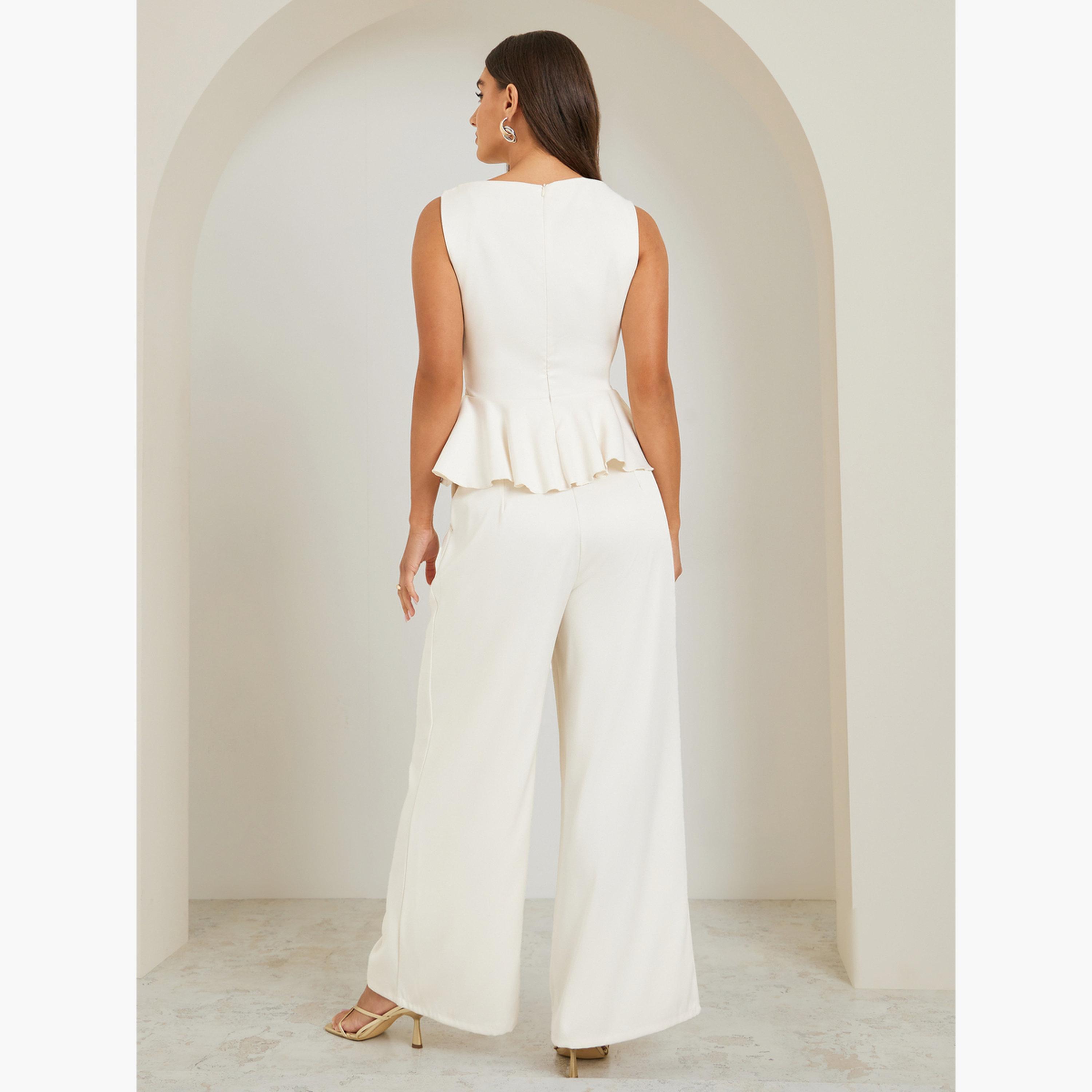 Styli Women Belted Peplum Top and Wide Leg Trousers Co-Ords-women-clothing-coordsets-image-5