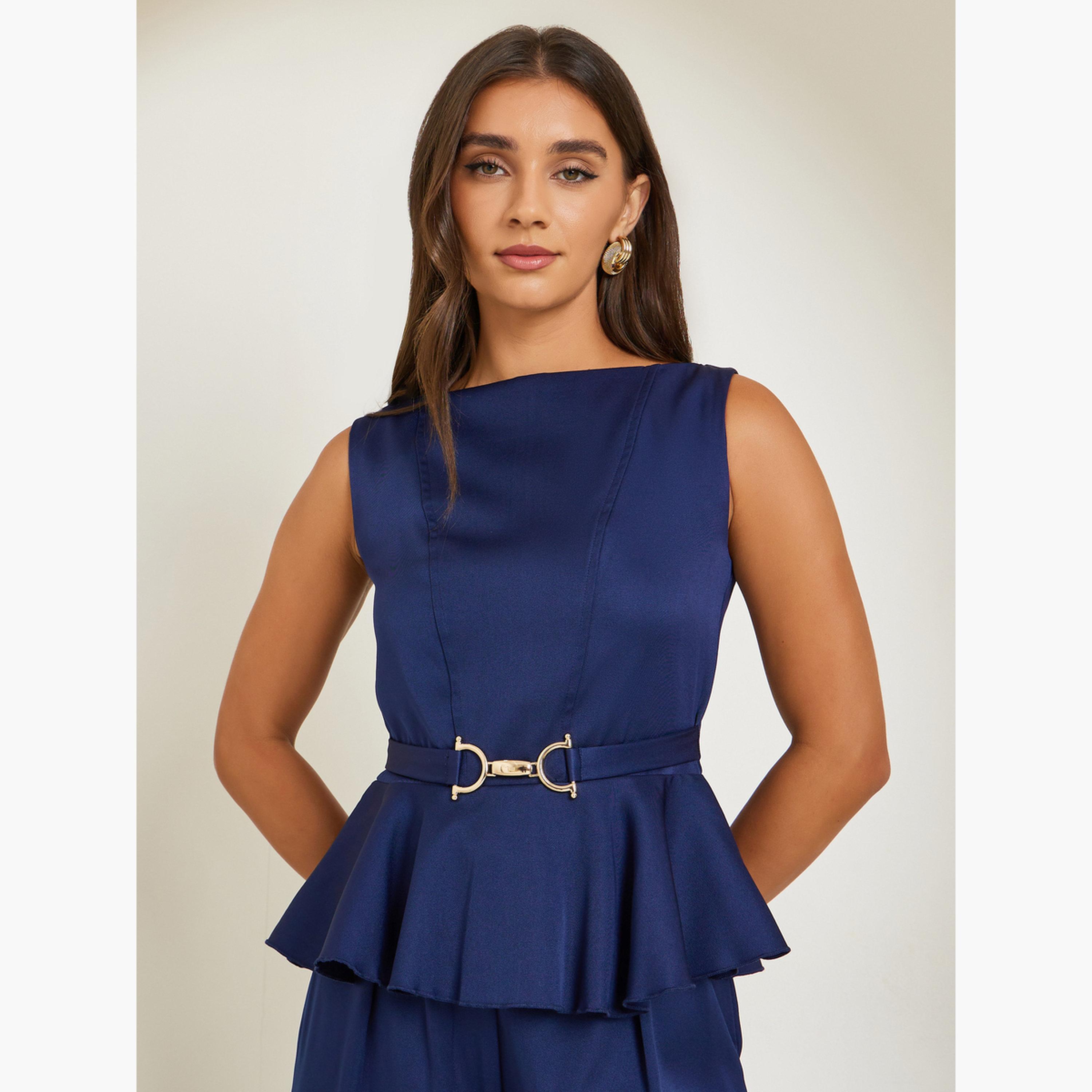 Styli Women Belted Peplum Top and Wide Leg Trousers Co-Ords-women-clothing-coordsets-image-2
