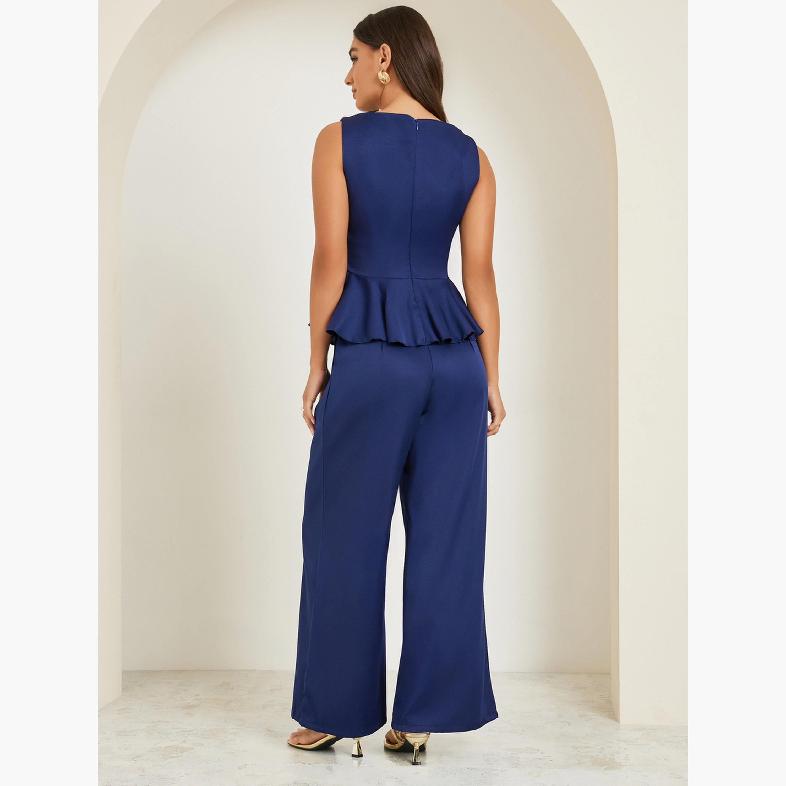 Styli Women Belted Peplum Top and Wide Leg Trousers Co-Ords-women-clothing-coordsets-image-5