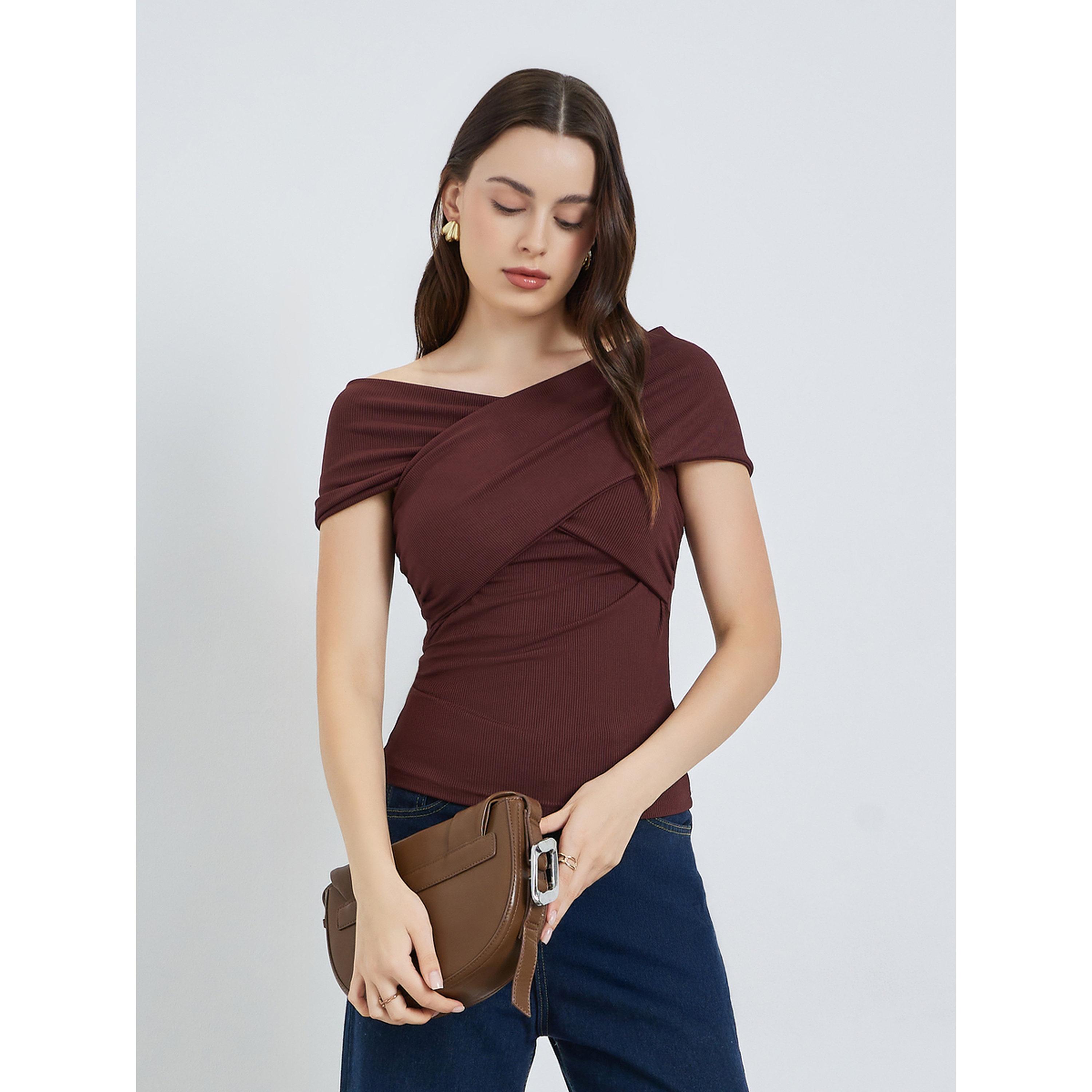 Styli Women Burgundy One-Shoulder Fitted Knit Top-women-clothing-shirtsandblouses-blouses-image-1