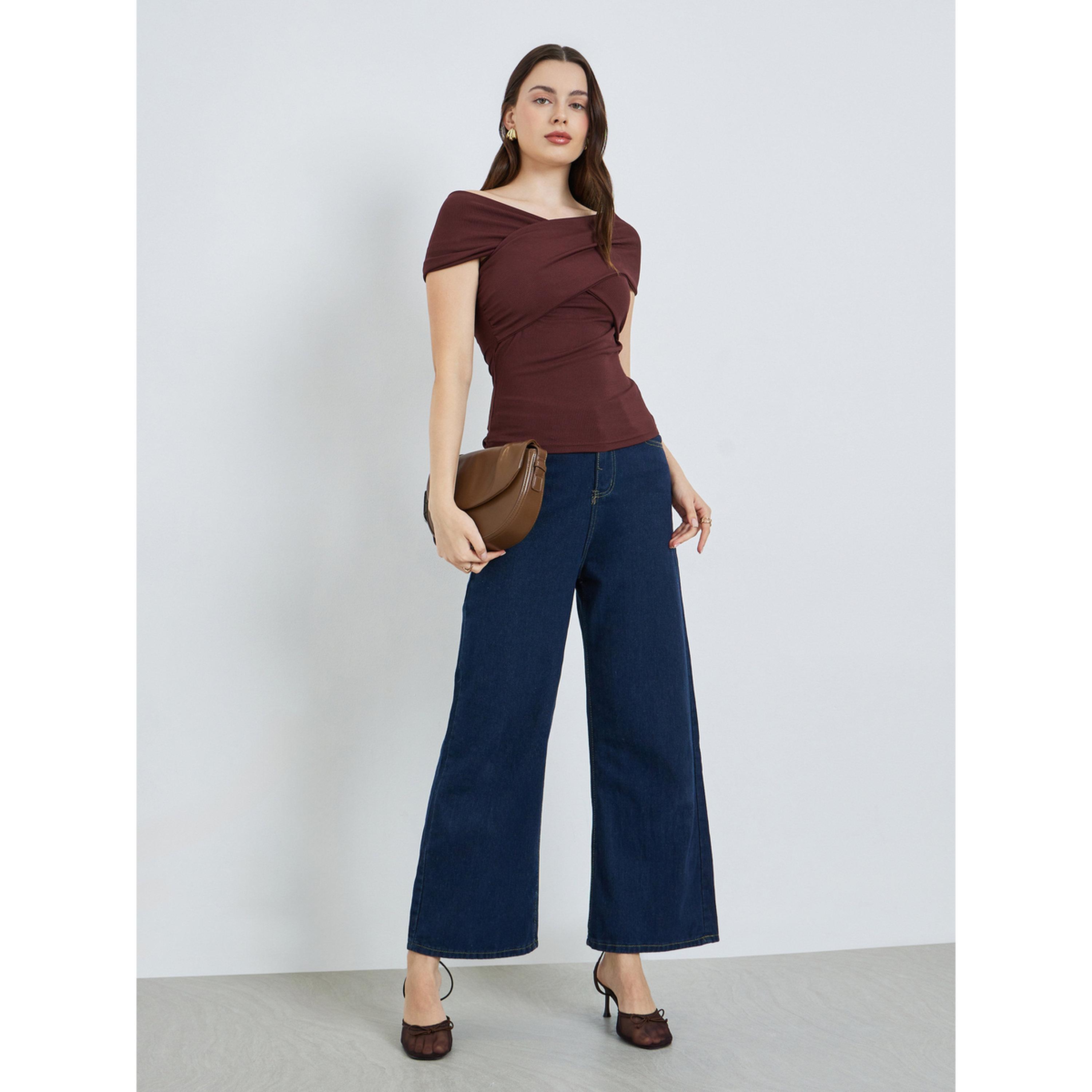 Styli Women Burgundy One-Shoulder Fitted Knit Top-women-clothing-shirtsandblouses-blouses-image-2