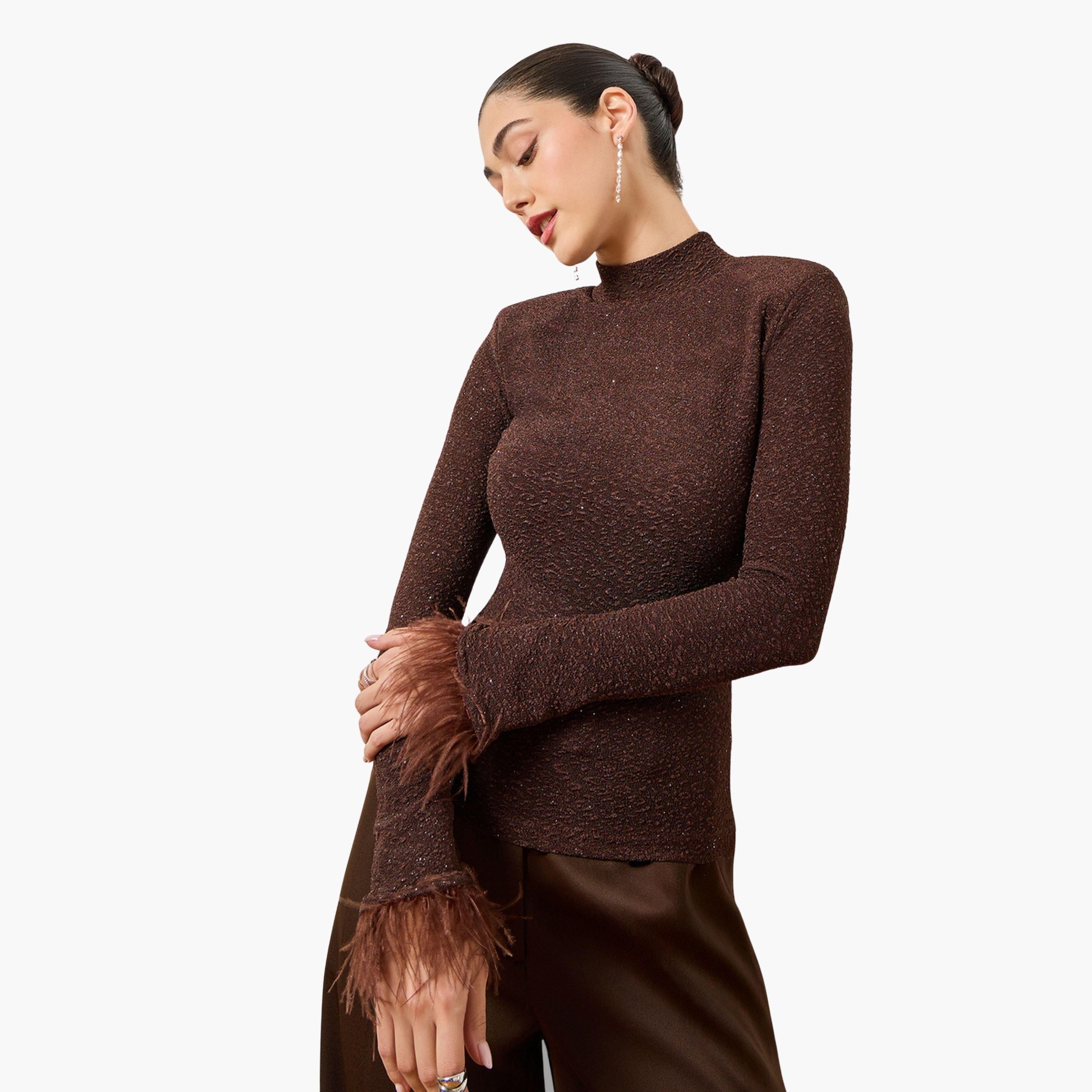 بلوزة محبوك بأساور ريش-women-clothing-tshirts-image-1