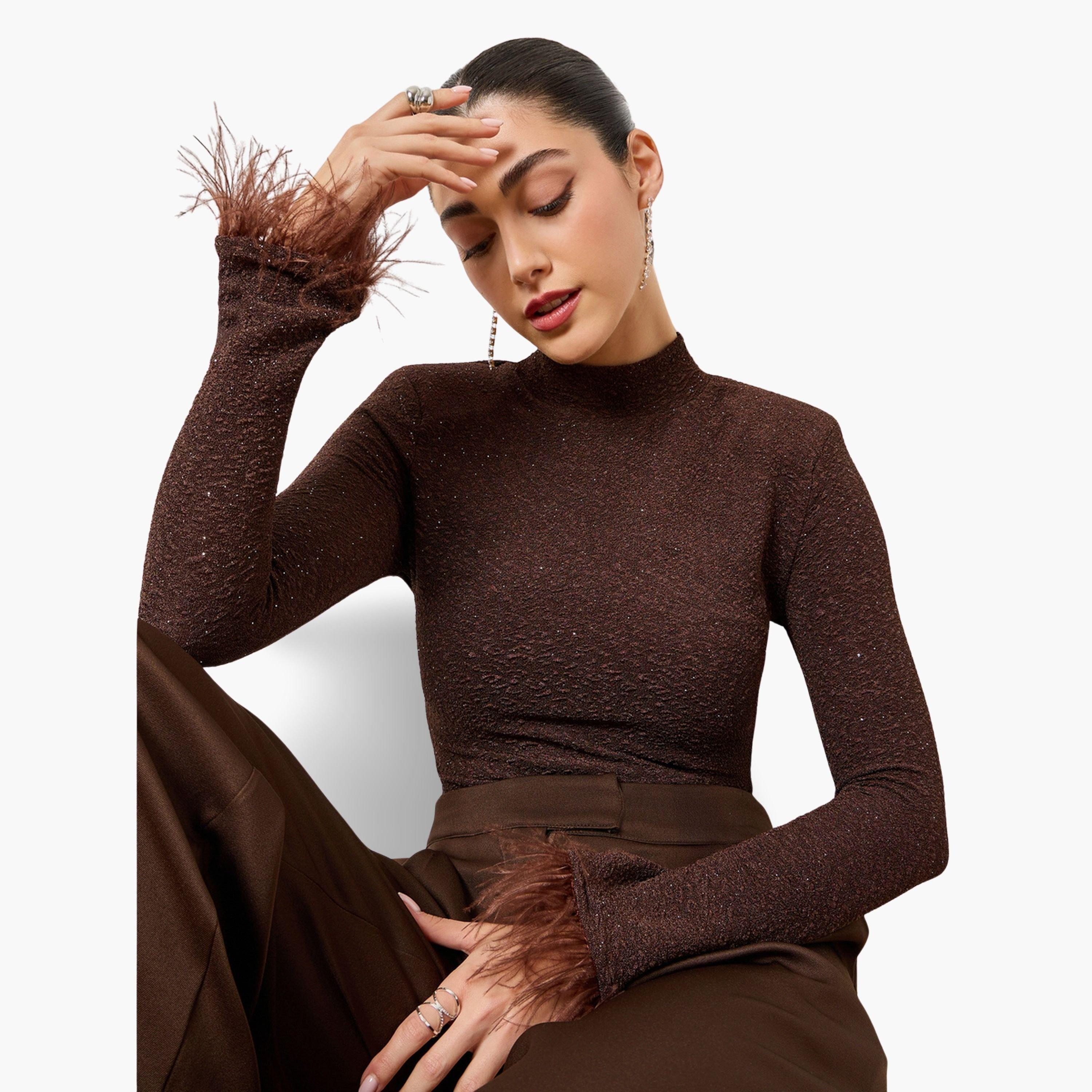 بلوزة محبوك بأساور ريش-women-clothing-tshirts-image-3