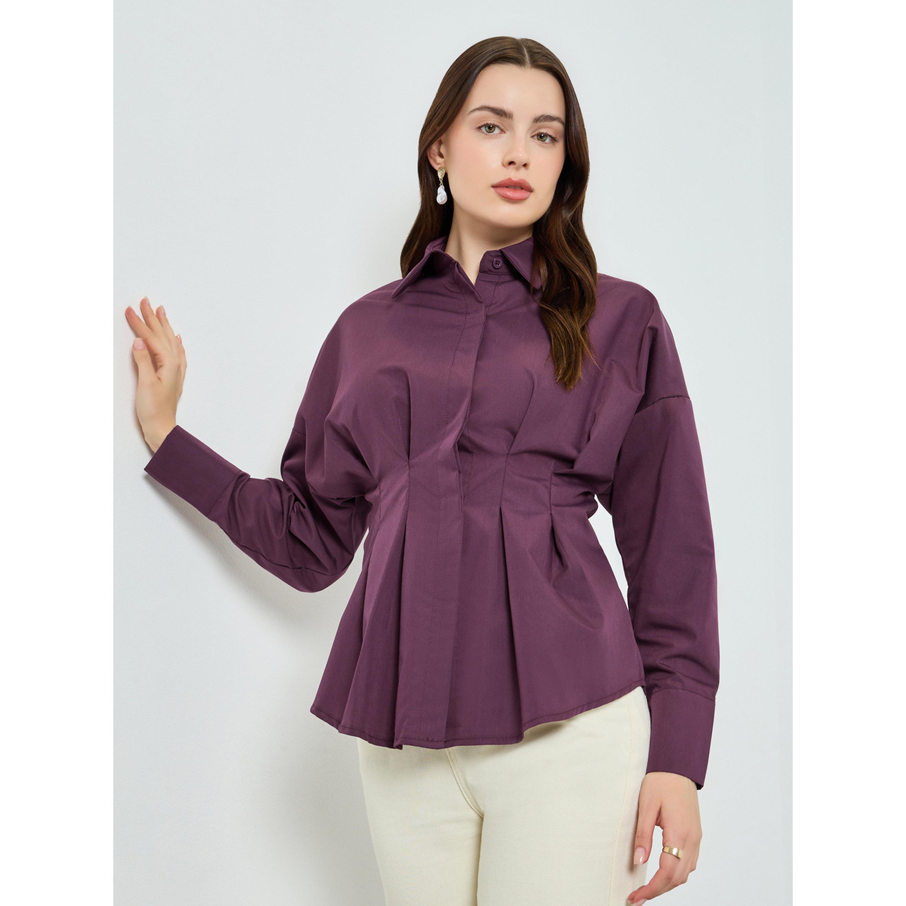 Styli Women Purple Long Sleeve Fold Pleated Shirt-women-clothing-shirtsandblouses-shirts-image-1