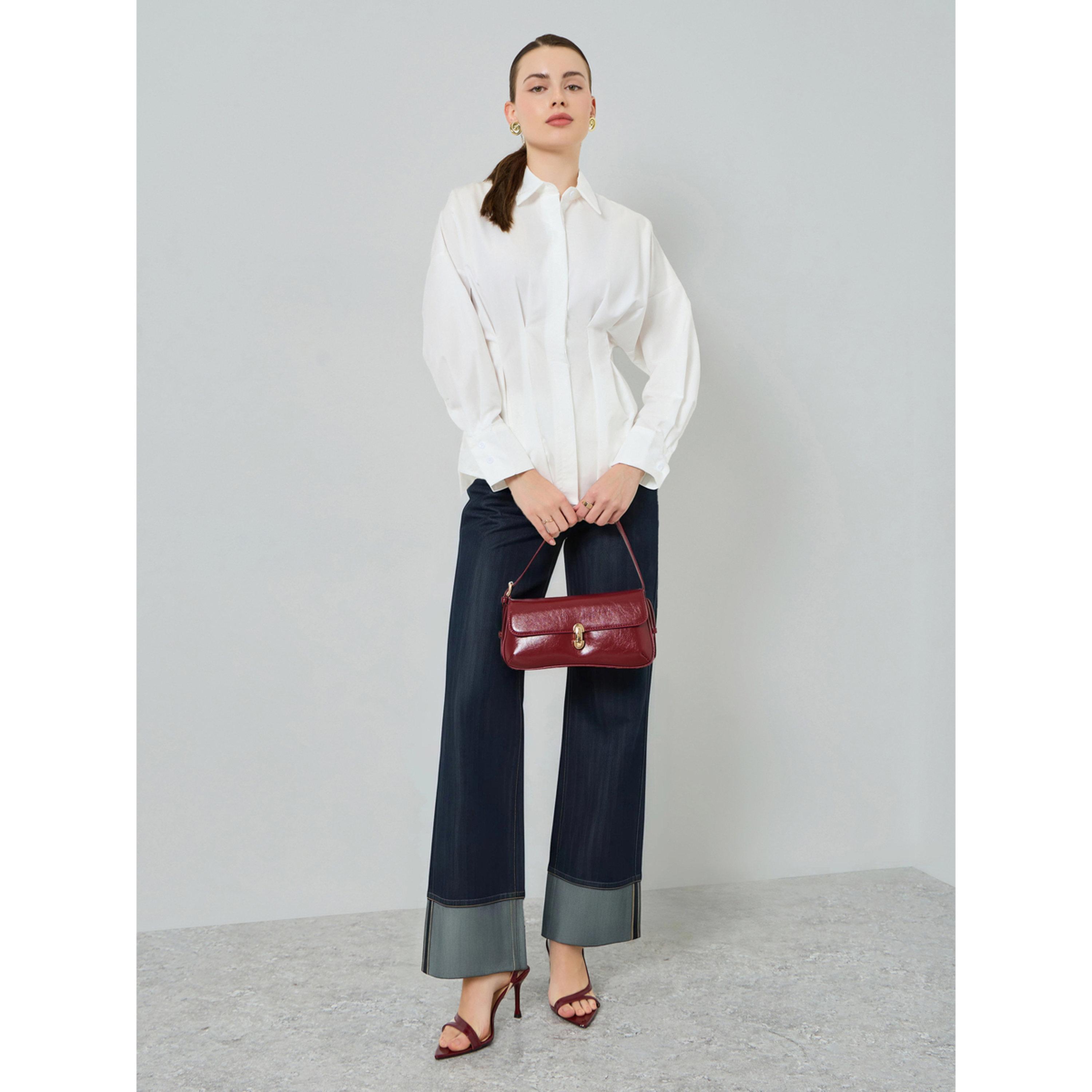 Styli Women White Long Sleeve Fold Pleated Shirt-women-clothing-shirtsandblouses-shirts-image-2