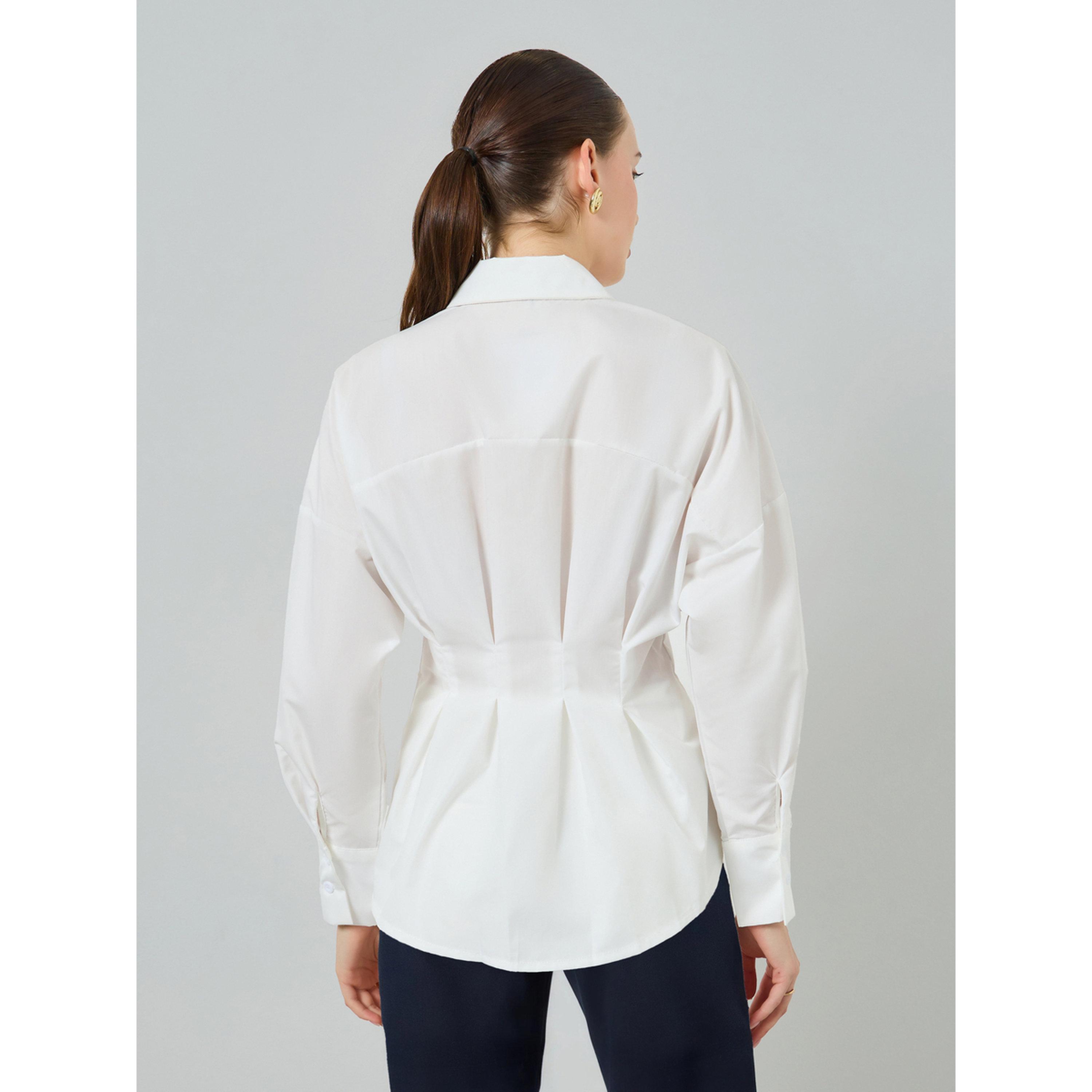Styli Women White Long Sleeve Fold Pleated Shirt-women-clothing-shirtsandblouses-shirts-image-5