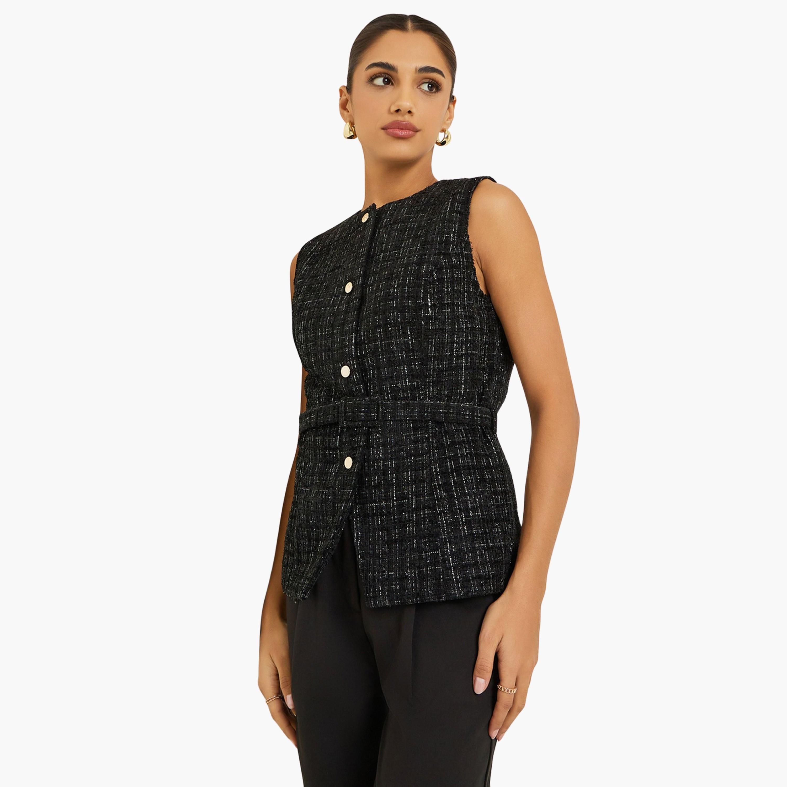 Styli Women Tweed Button Down Waistcoat-women-clothing-shirtsandblouses-blouses-image-1