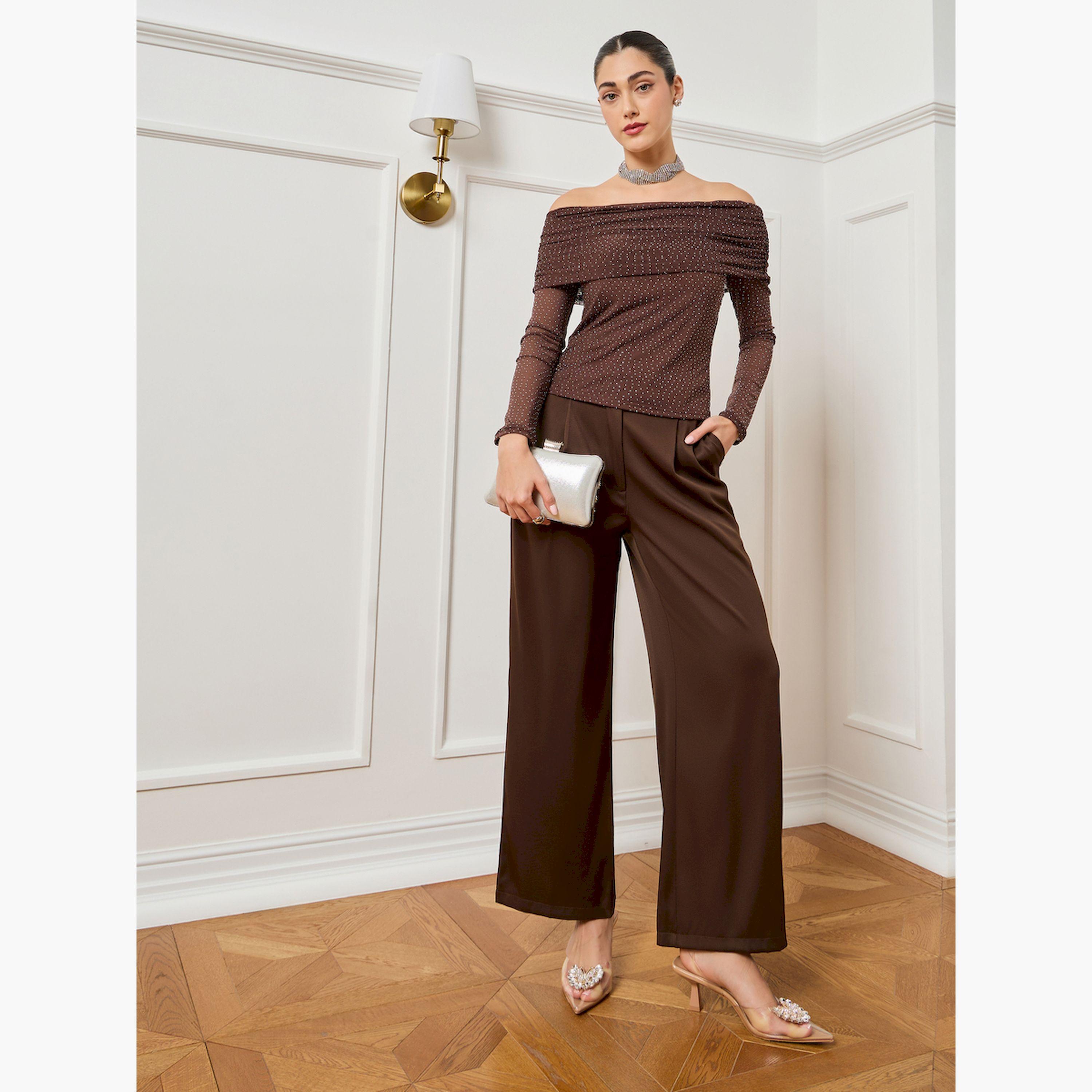Styli Women Brown Off Shoulder Neck Sequin Top-women-clothing-shirtsandblouses-blouses-image-2